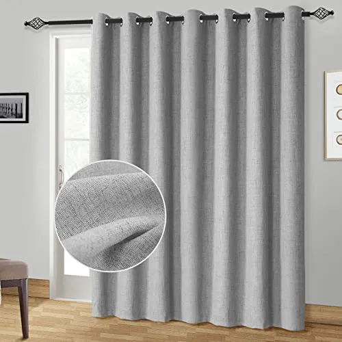 100% Blackout Curtains Extra Wide Blackout Curtains 100 Inch Patio Door Curtains Linen Blackout Curtain Burlap Curtains for Sliding Glass Door(W100 x L84 1 Panel, Gray)