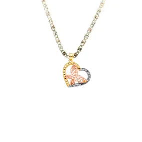 14k Butterfly Heart Tri Gold Pendant with Solid Chain - LE-2545