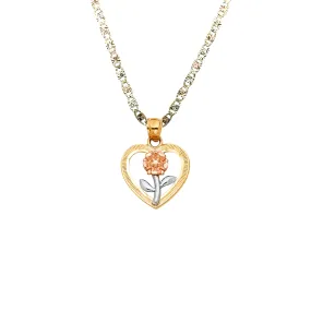 14k Flower Heart Gold Pendant with Solid Chain - LE-0394