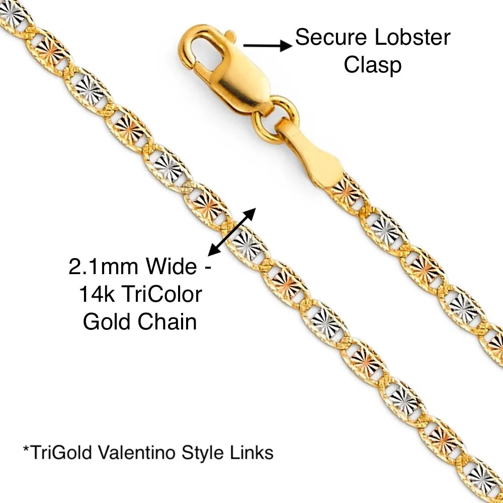 14k Flower Heart Gold Pendant with Solid Chain - LE-0394