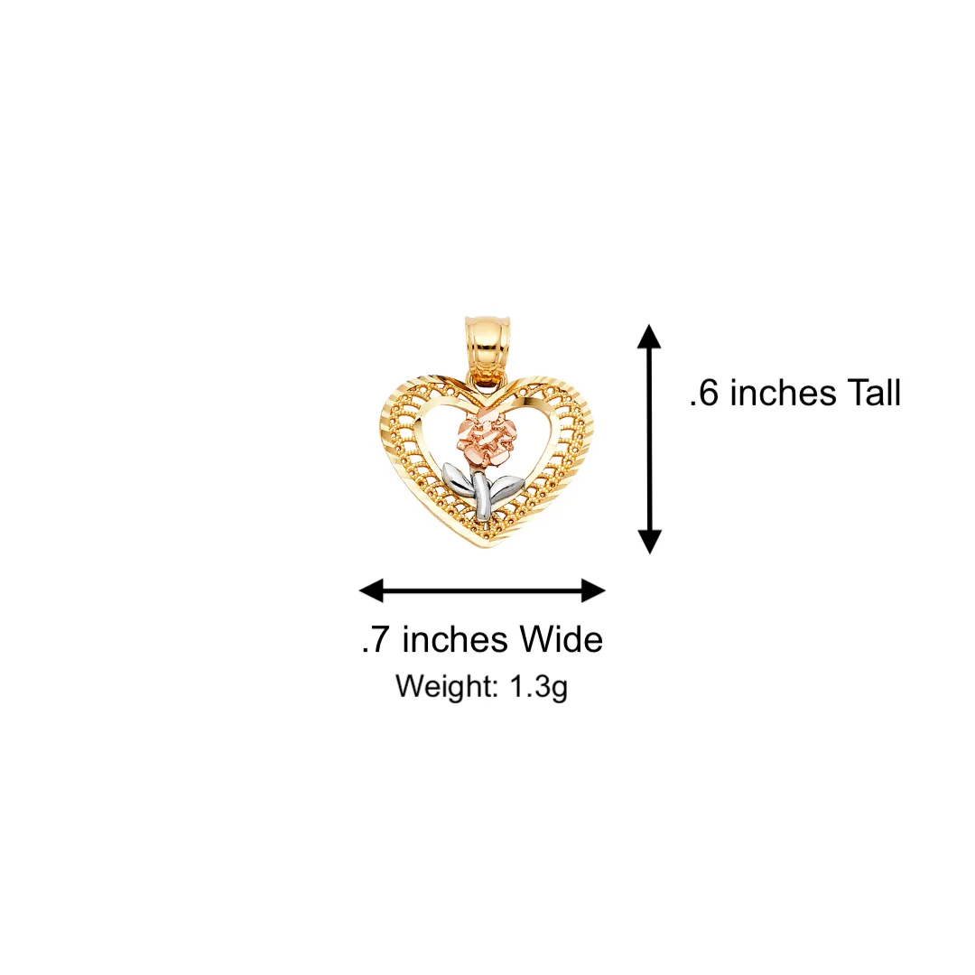 14k Flower Heart Gold Pendant with Solid Chain - LE-0396