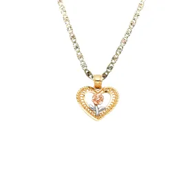 14k Flower Heart Gold Pendant with Solid Chain - LE-0396