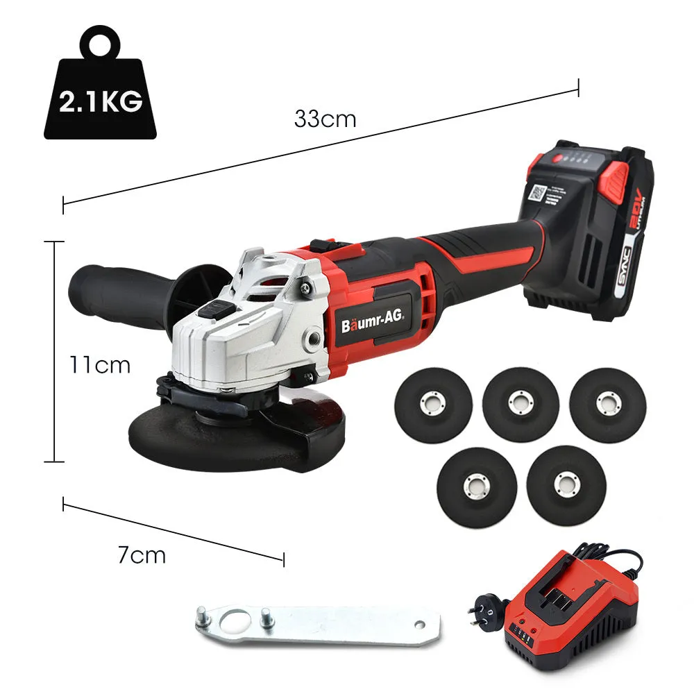 20V Cordless Angle Grinder 125mm 5 Discs Ergonomic Baumr-AG