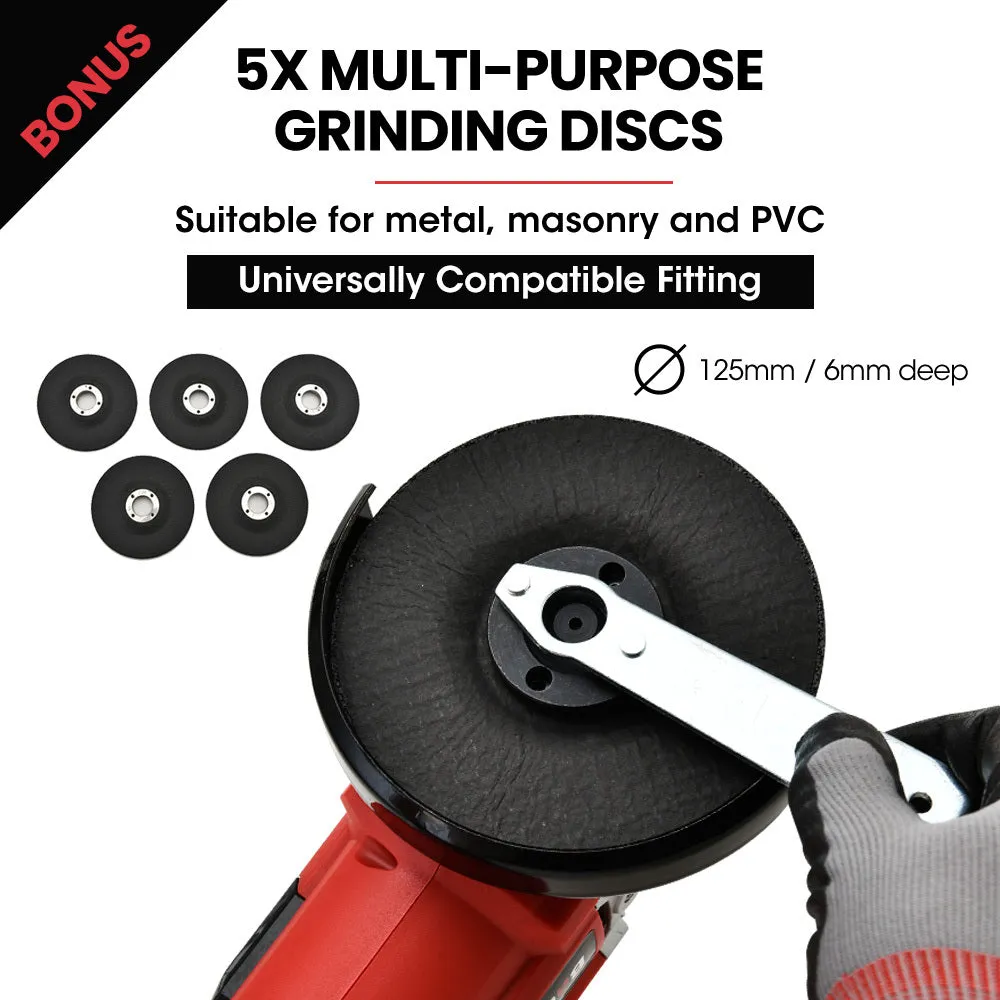 20V Cordless Angle Grinder 125mm 5 Discs Ergonomic Baumr-AG