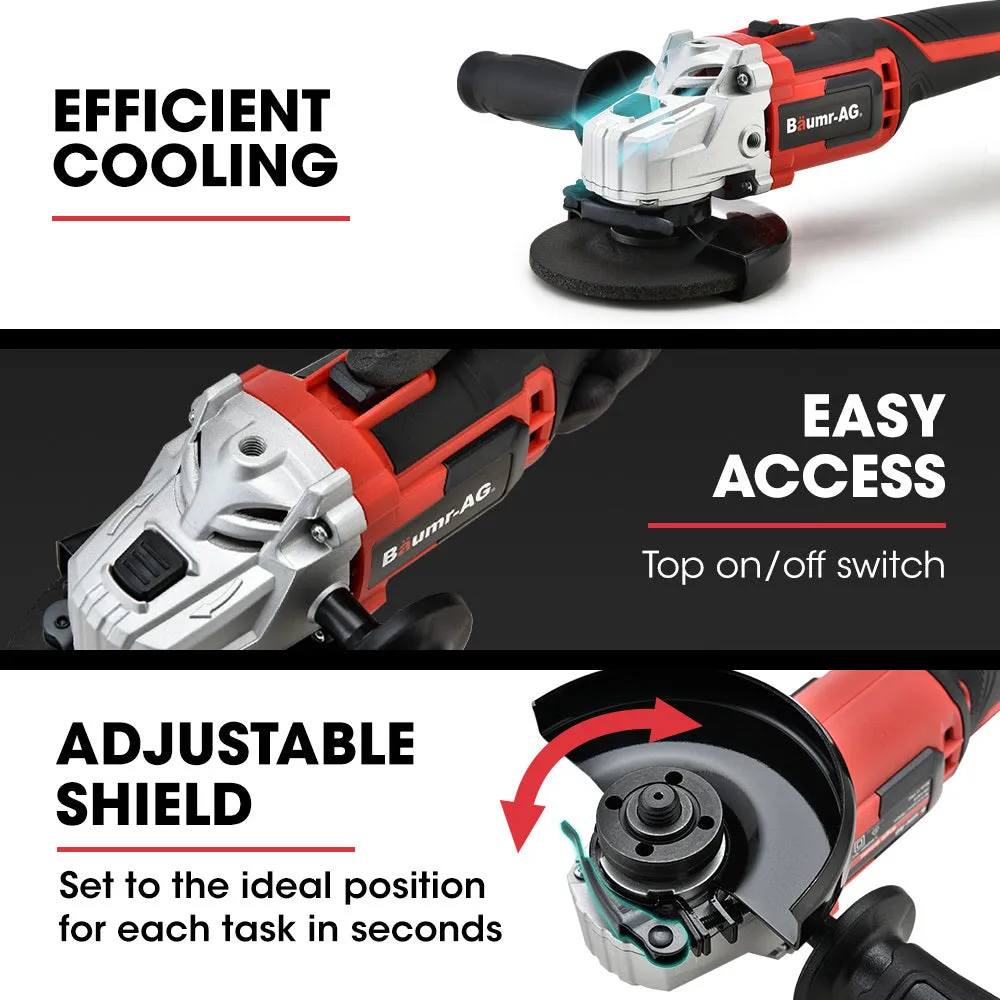 20V Cordless Angle Grinder 125mm 5 Discs Ergonomic Baumr-AG