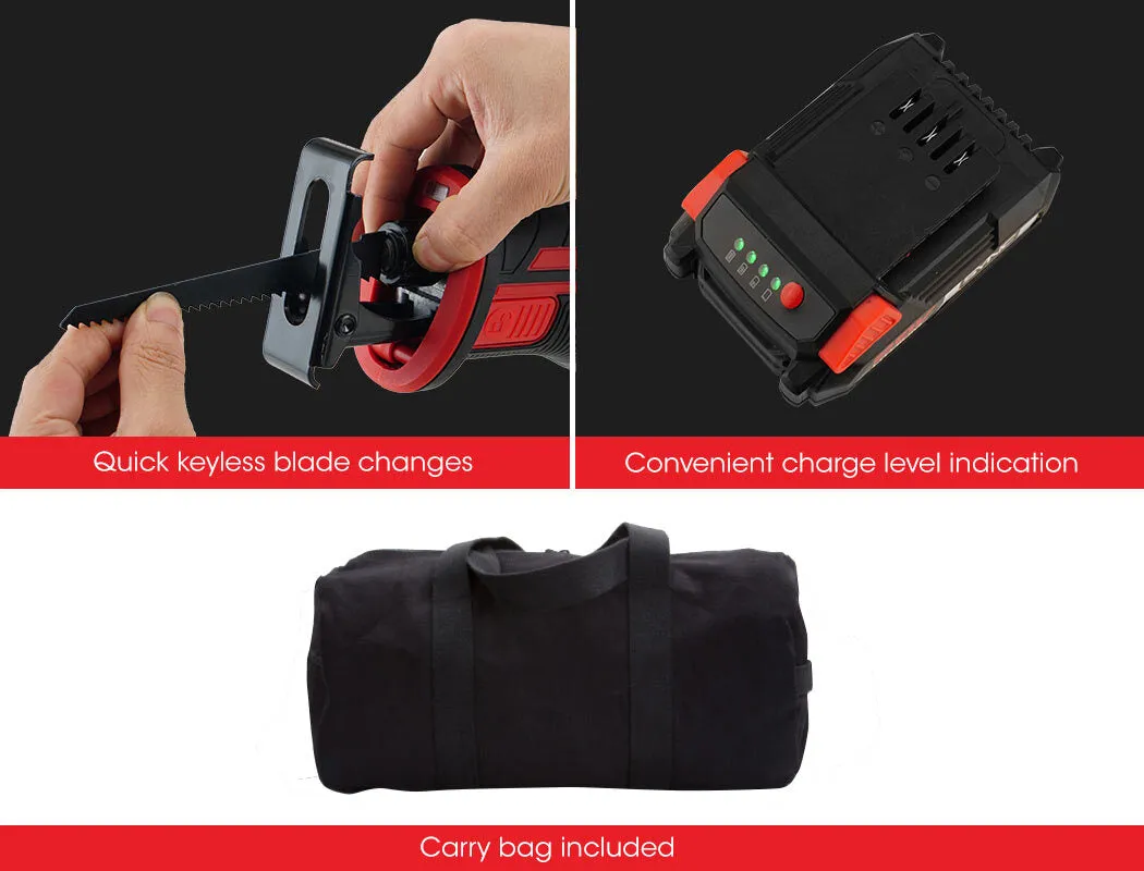 20V Cordless Reciprocating Saw, LED, 3 Blades - Baumr-AG