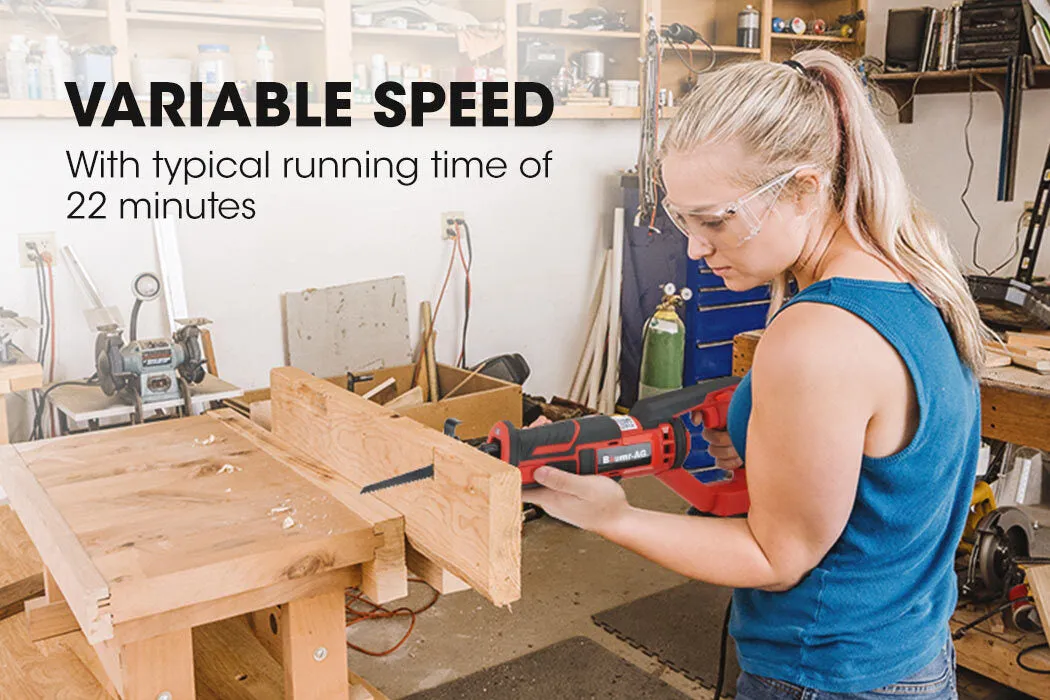 20V Cordless Reciprocating Saw, LED, 3 Blades - Baumr-AG