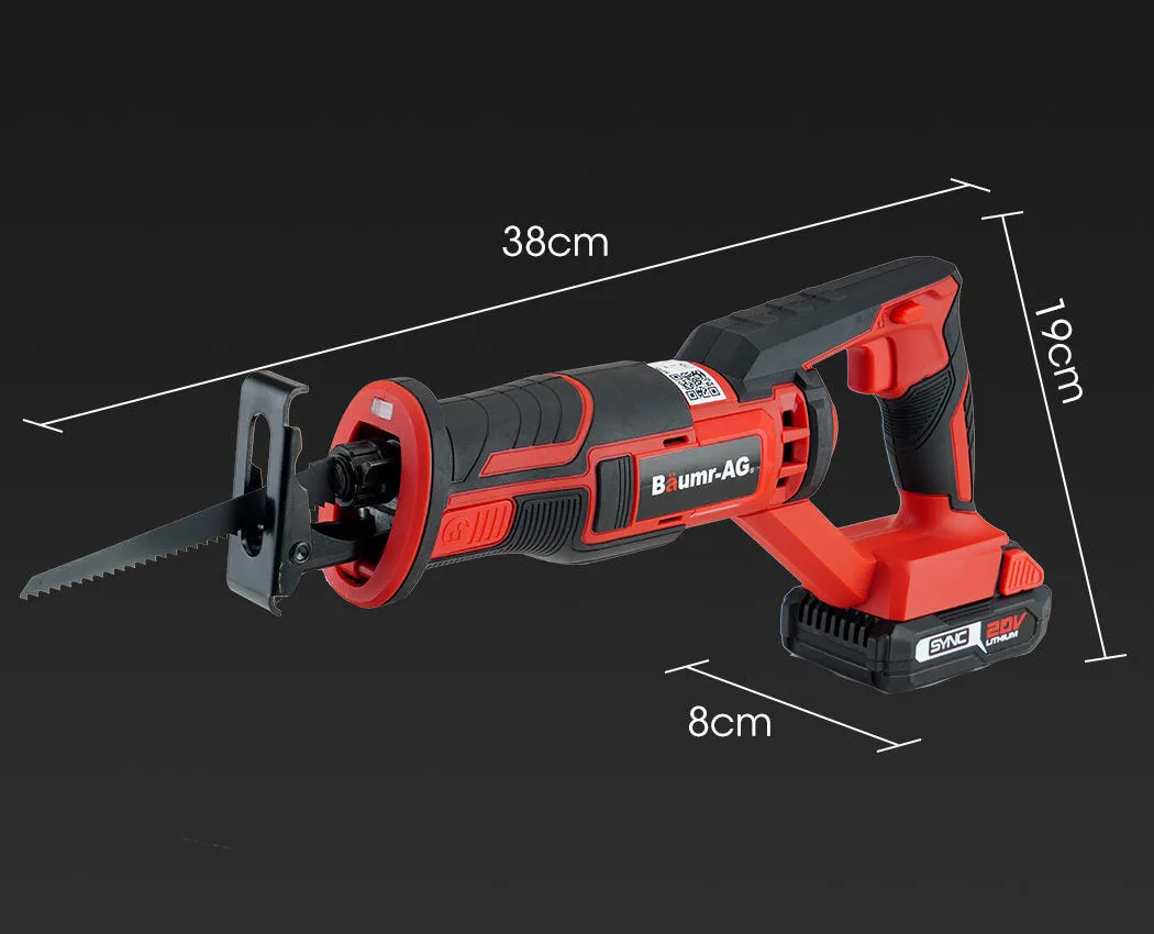 20V Cordless Reciprocating Saw, LED, 3 Blades - Baumr-AG