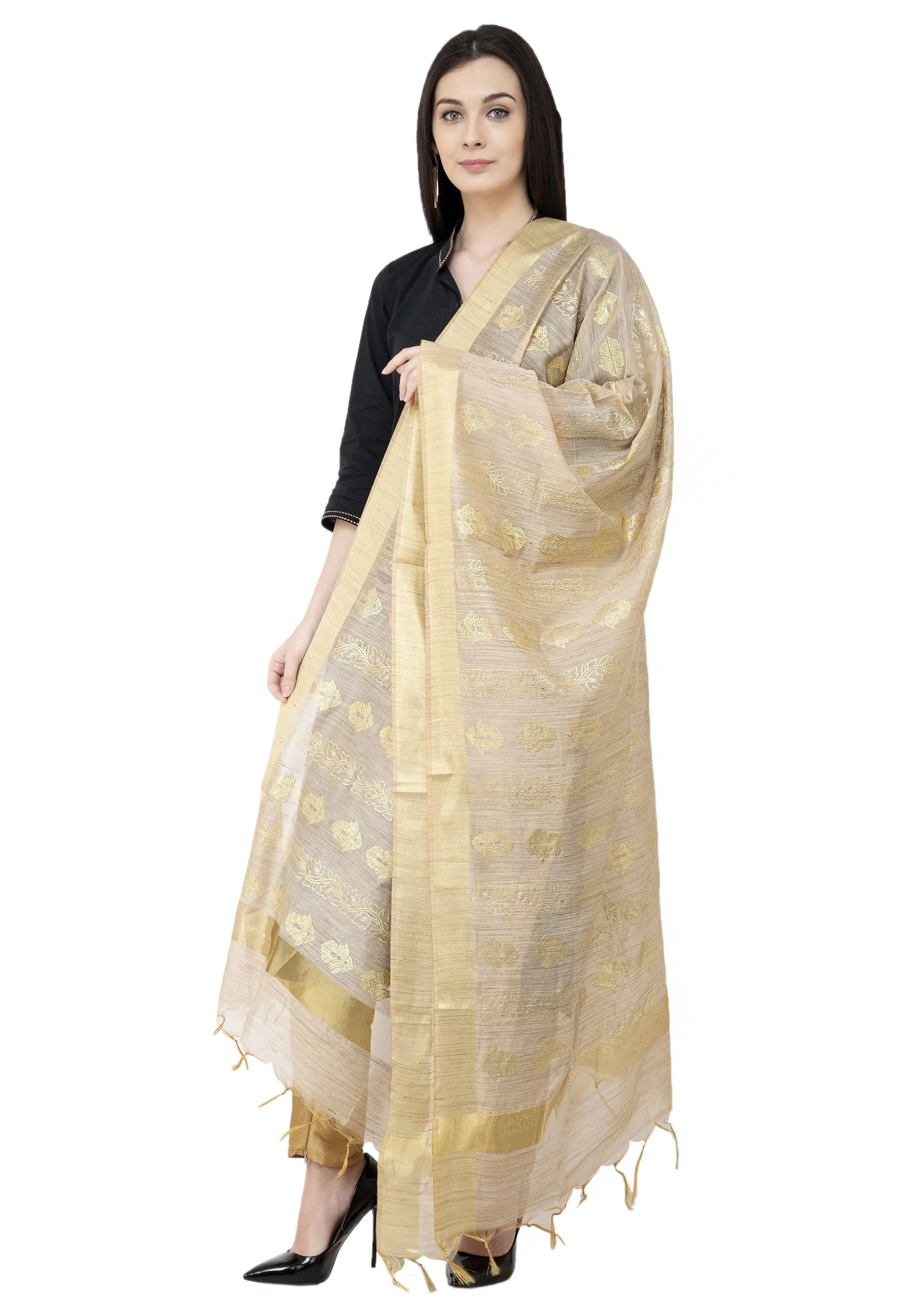 A R SILK Golden Color Fancy Silk Dupattas and Chunnis