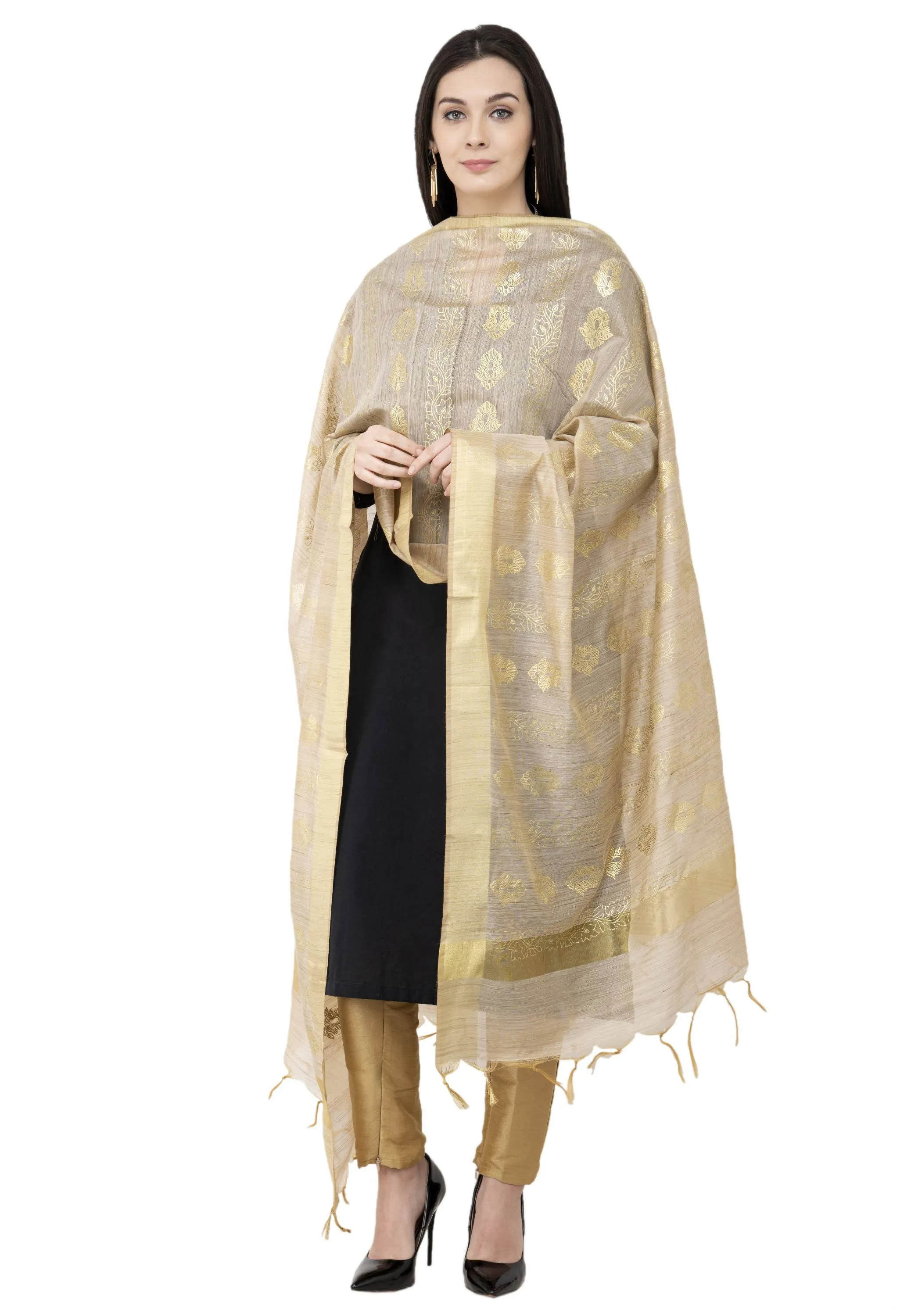 A R SILK Golden Color Fancy Silk Dupattas and Chunnis