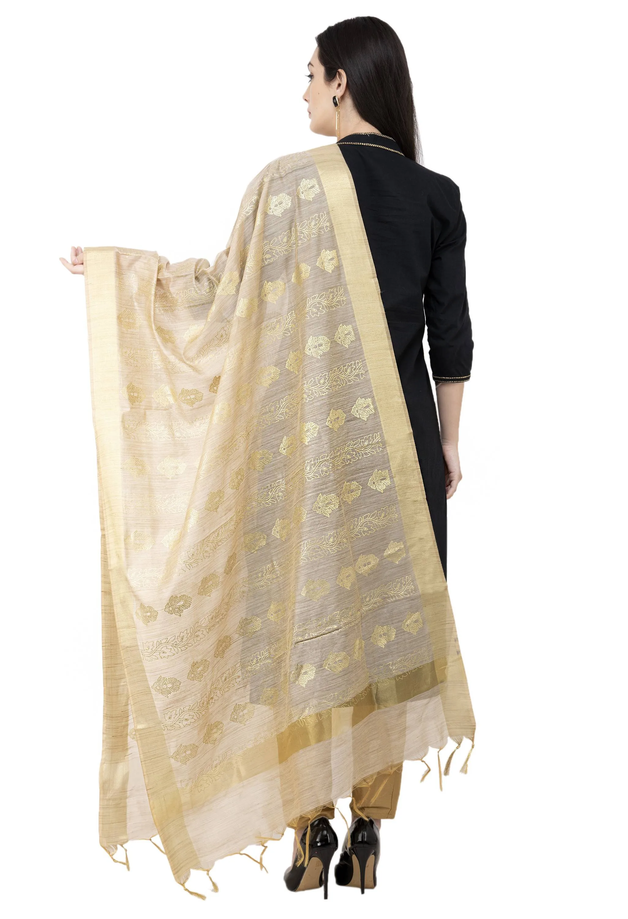 A R SILK Golden Color Fancy Silk Dupattas and Chunnis