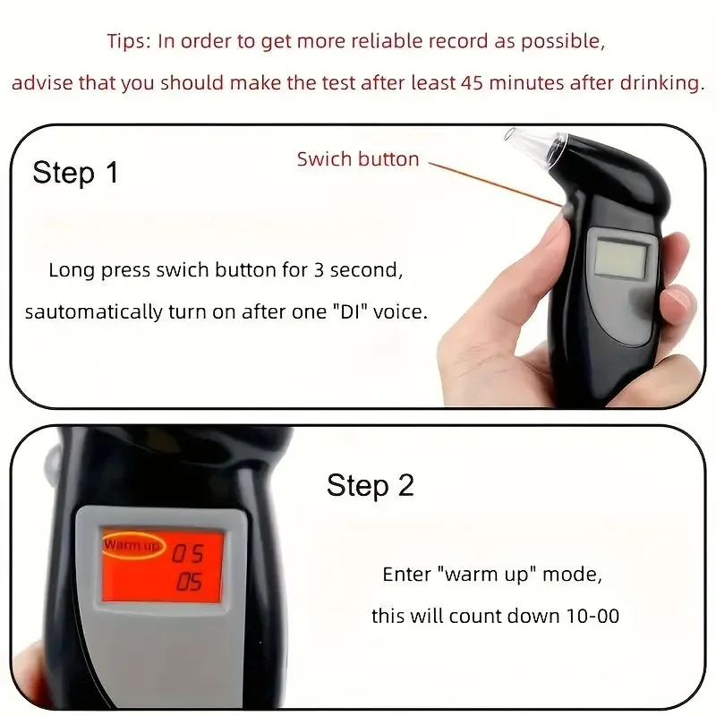 Accurate Personal Breath Alcohol Tester - Instant Blood Alcohol Content Measurement with High-Precision Sensors and LED Display