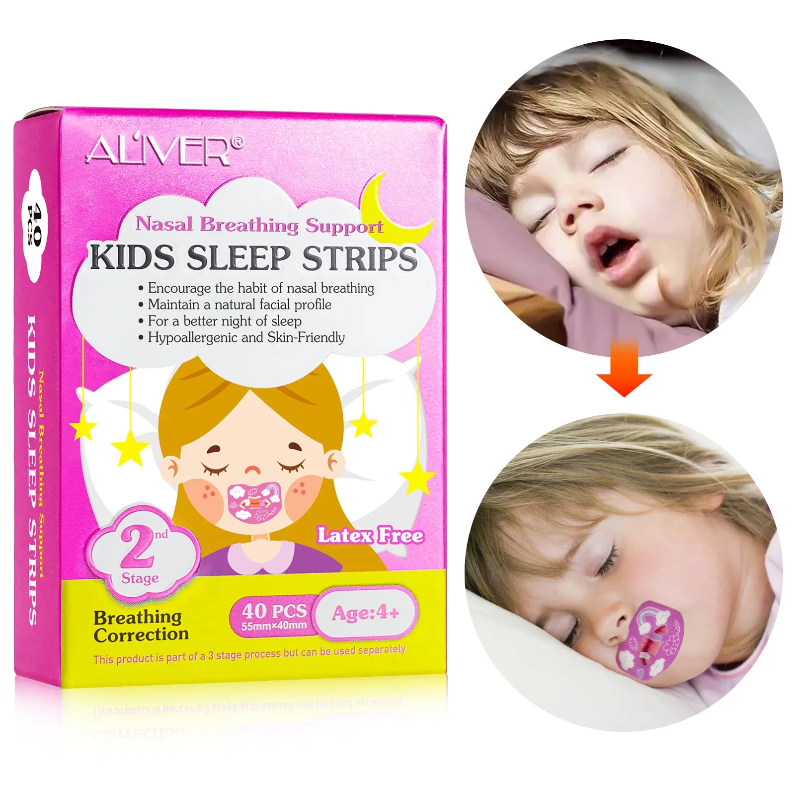 Aliver Kids Sleep Strips, Stretchable Mouth Sleep Aid Help Nose Breathing