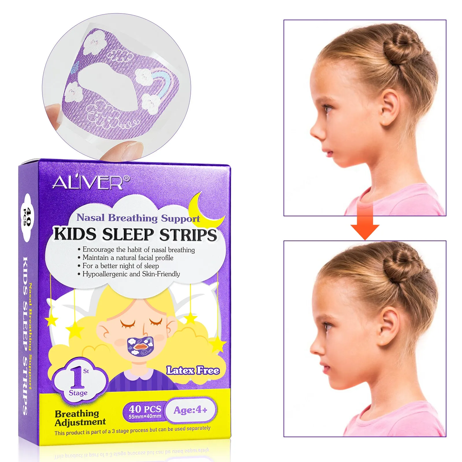 Aliver Kids Sleep Strips, Stretchable Mouth Sleep Aid Help Nose Breathing