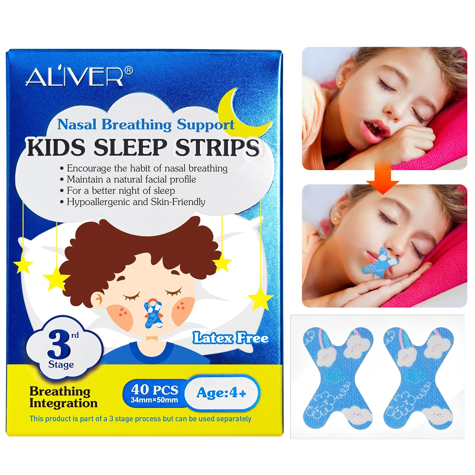 Aliver Kids Sleep Strips, Stretchable Mouth Sleep Aid Help Nose Breathing