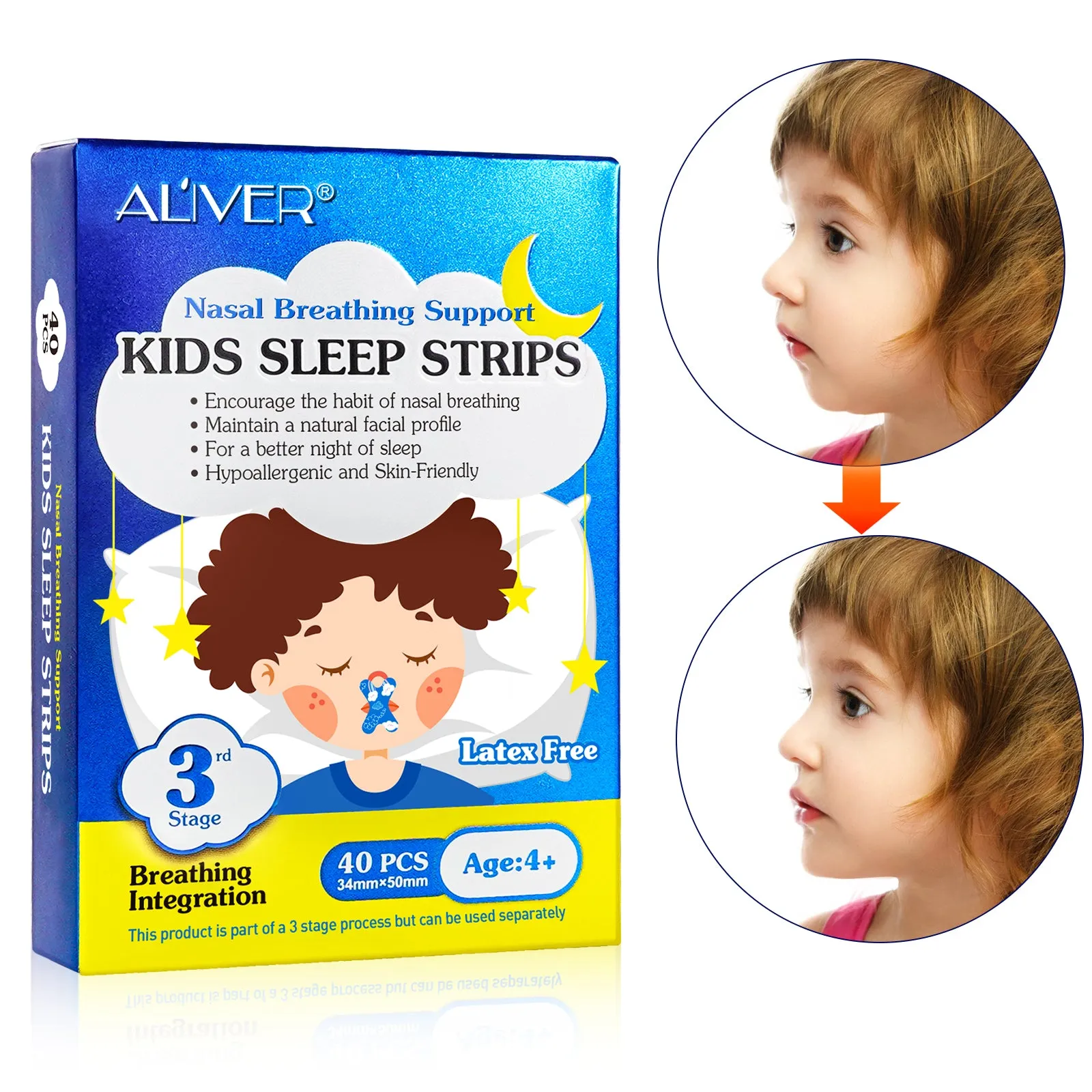 Aliver Kids Sleep Strips, Stretchable Mouth Sleep Aid Help Nose Breathing