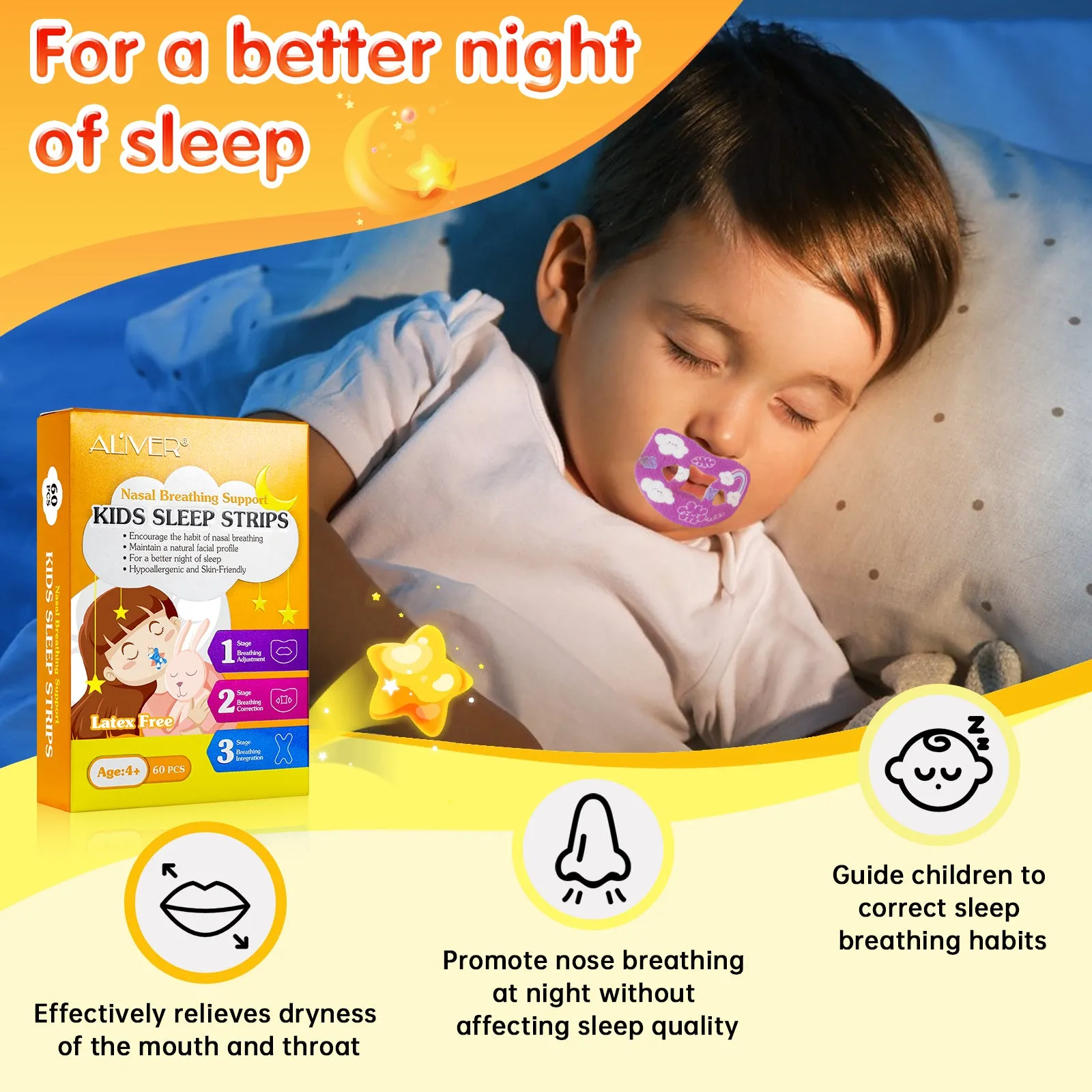 Aliver Kids Sleep Strips, Stretchable Mouth Sleep Aid Help Nose Breathing