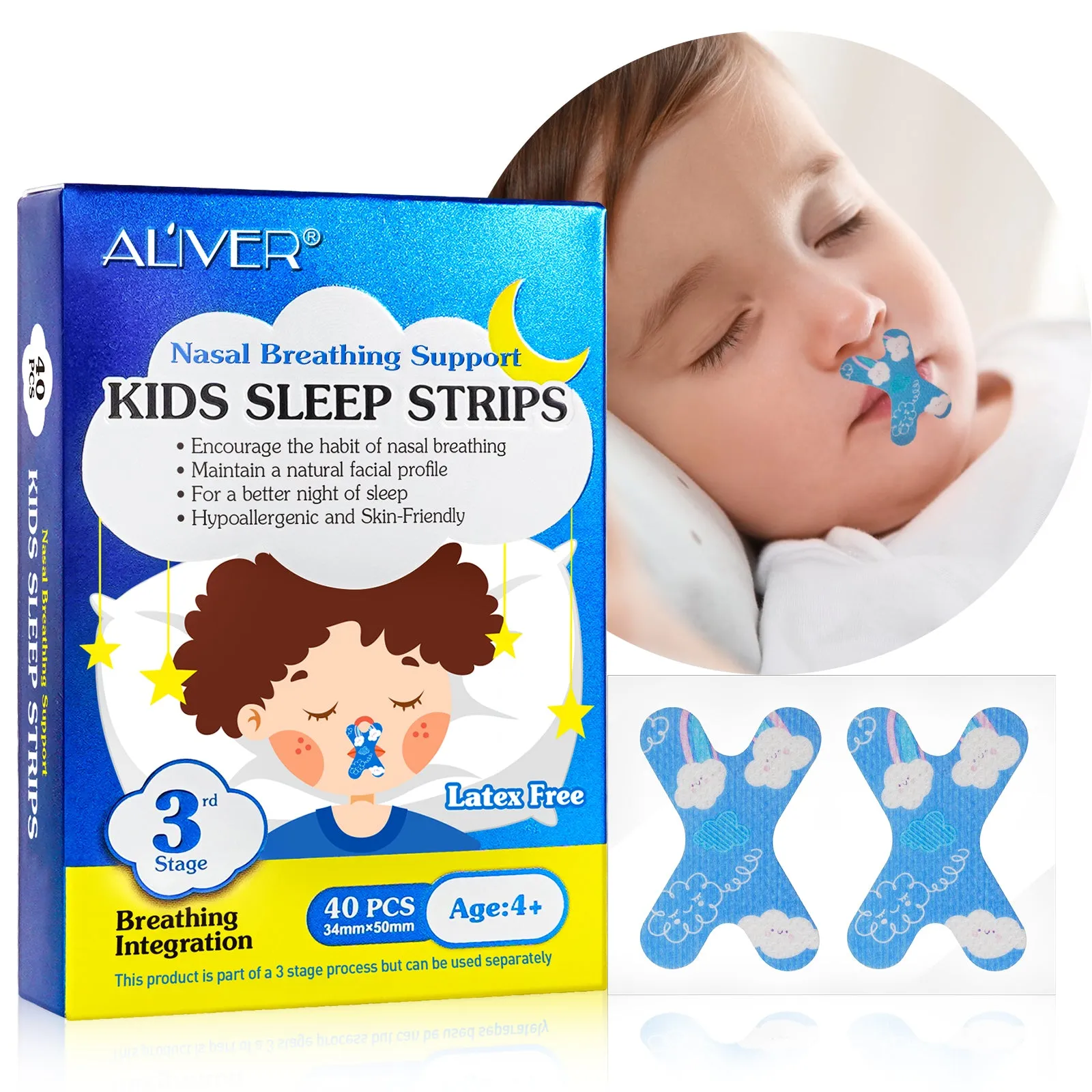 Aliver Kids Sleep Strips, Stretchable Mouth Sleep Aid Help Nose Breathing