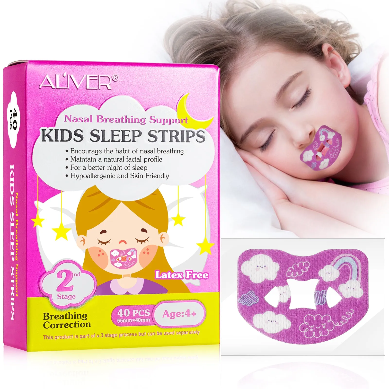 Aliver Kids Sleep Strips, Stretchable Mouth Sleep Aid Help Nose Breathing