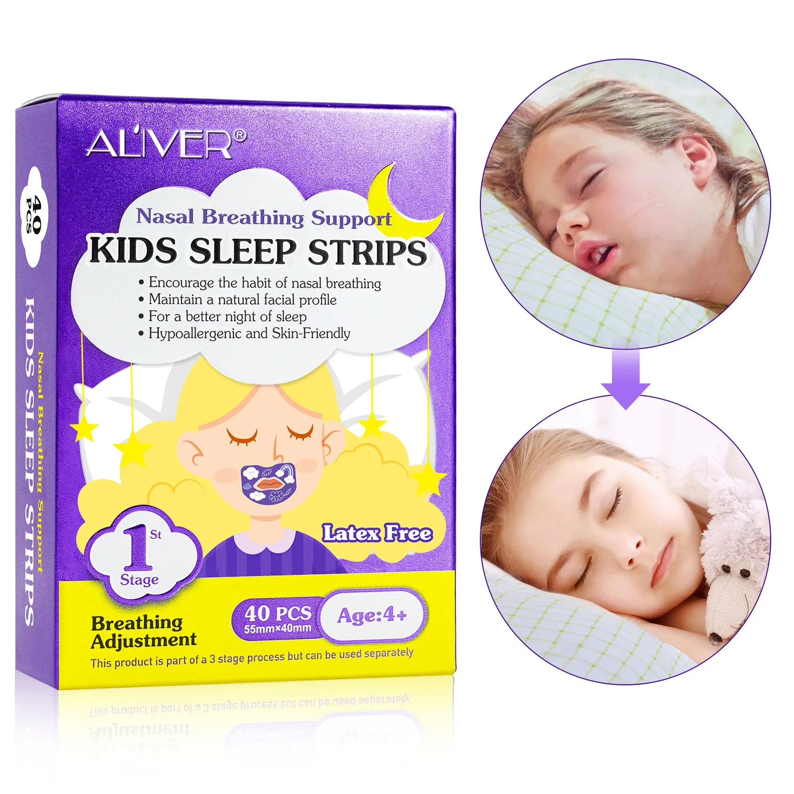 Aliver Kids Sleep Strips, Stretchable Mouth Sleep Aid Help Nose Breathing