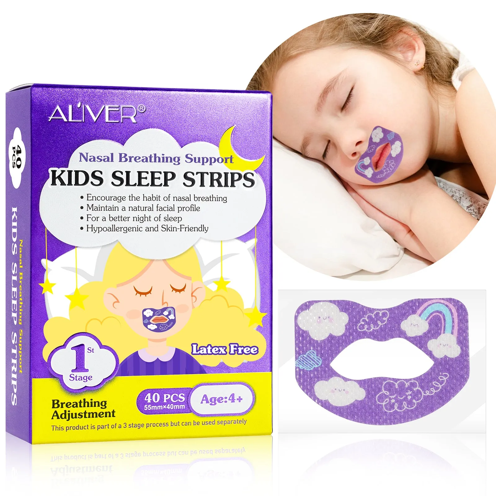 Aliver Kids Sleep Strips, Stretchable Mouth Sleep Aid Help Nose Breathing