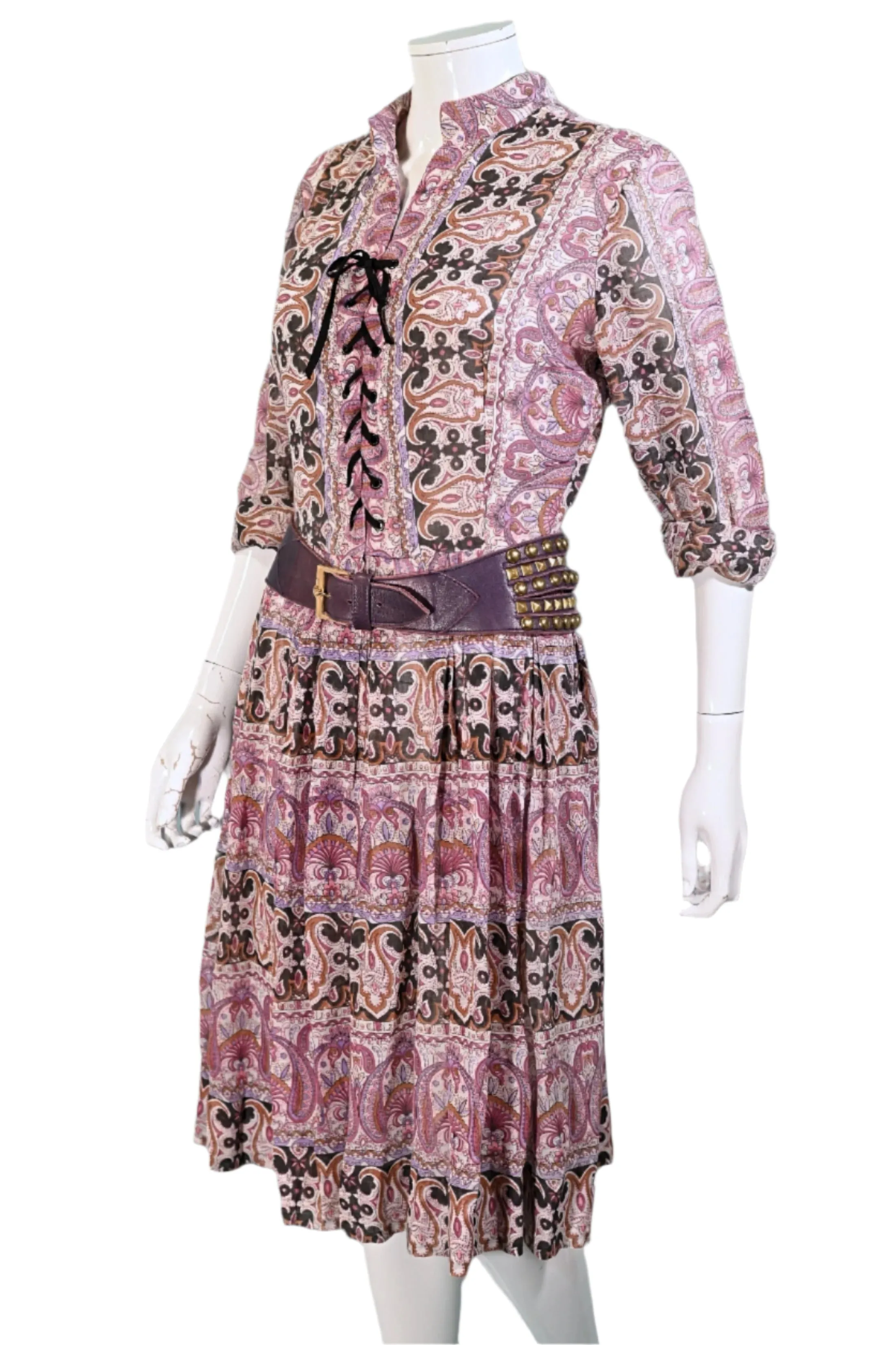 Avalon 60s/70s Bohemian Corset Lace Up Indian Print Hippie Dress
