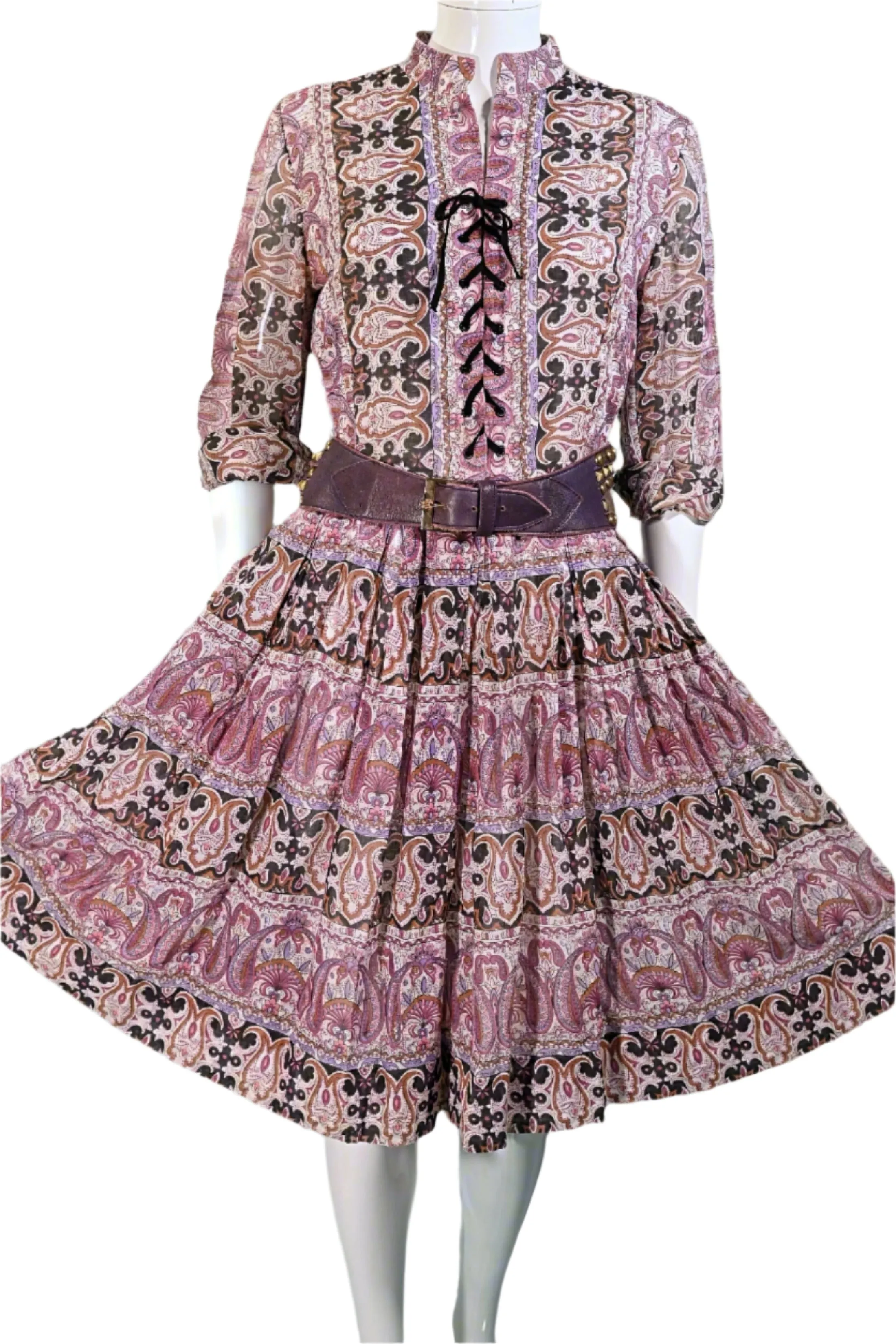 Avalon 60s/70s Bohemian Corset Lace Up Indian Print Hippie Dress
