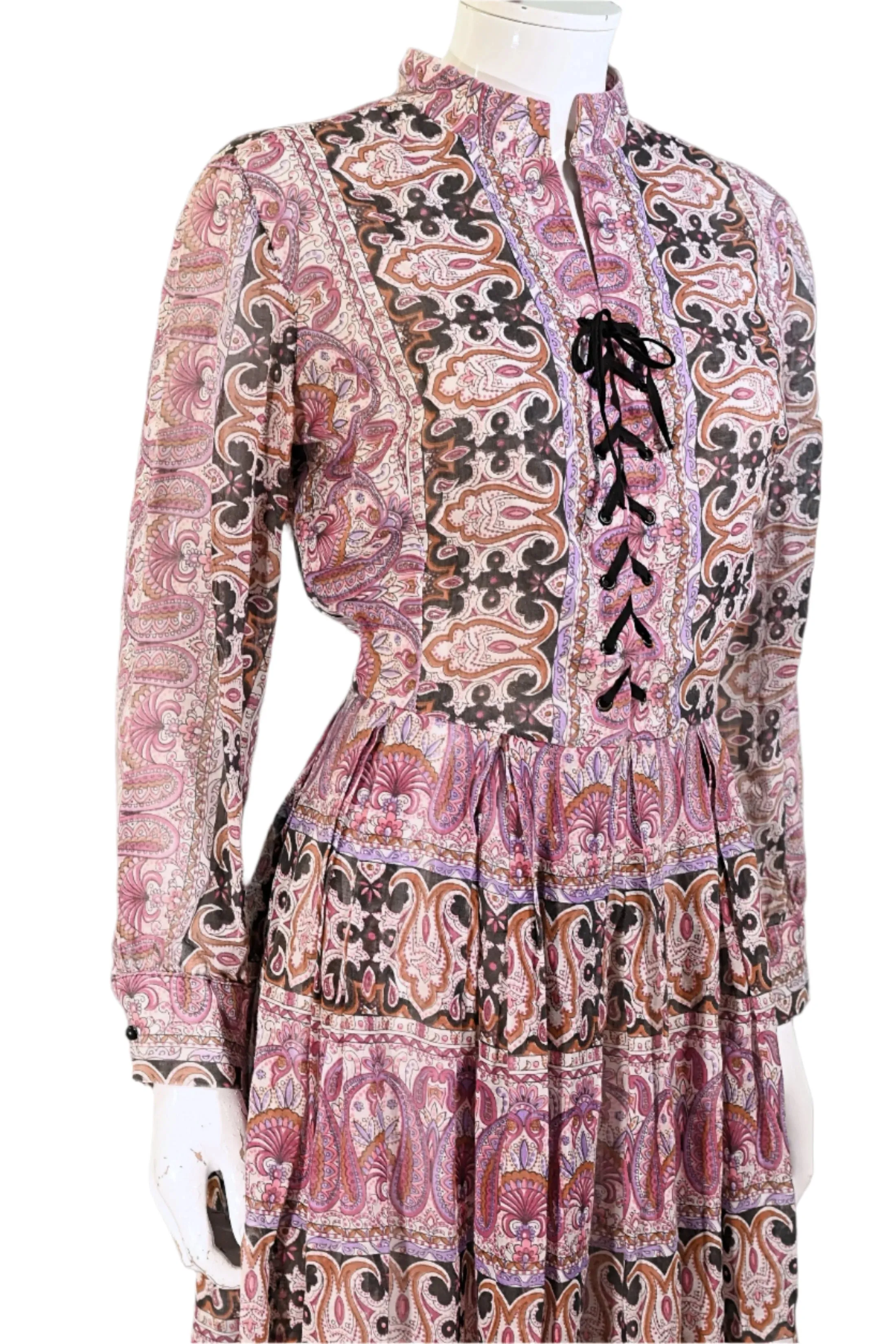 Avalon 60s/70s Bohemian Corset Lace Up Indian Print Hippie Dress