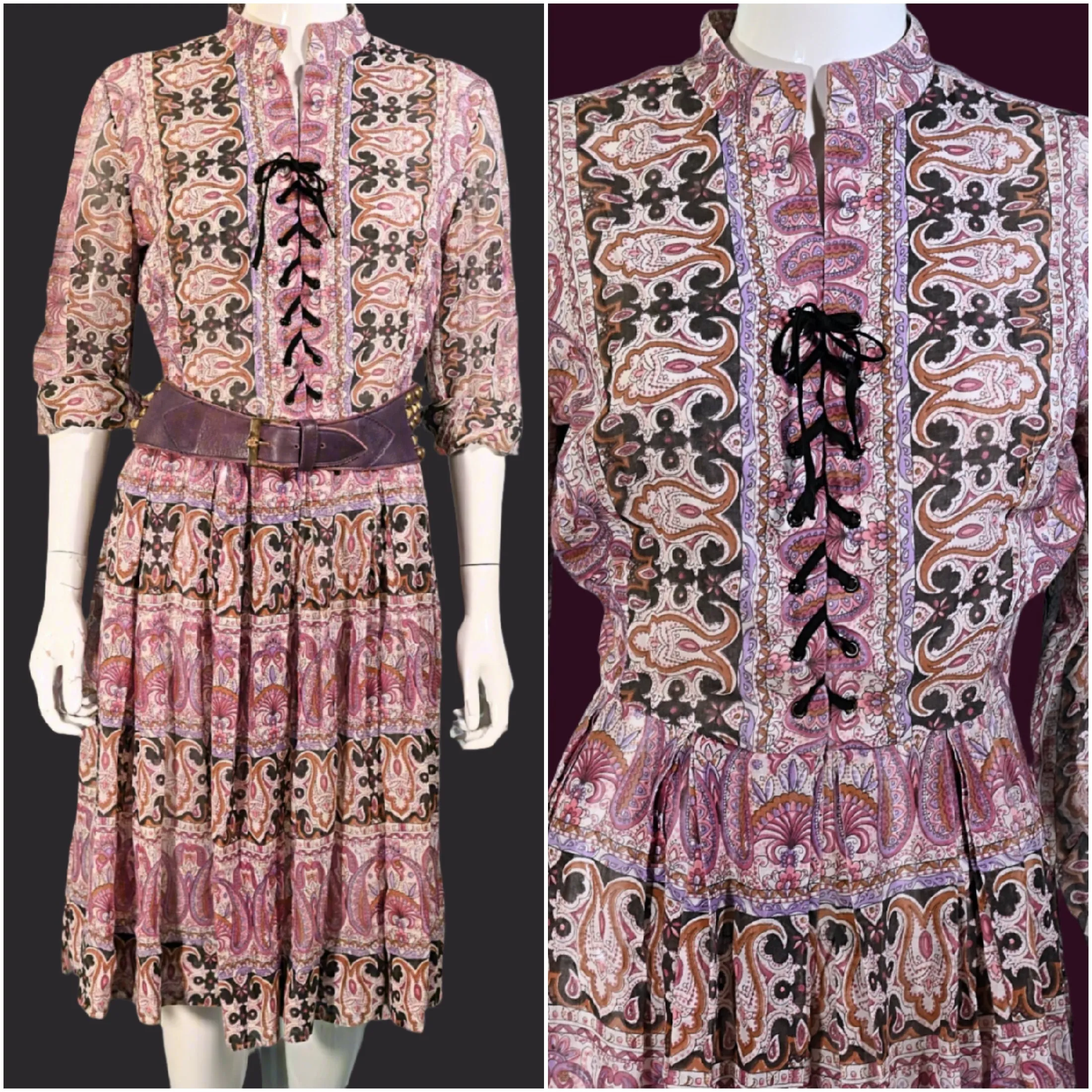 Avalon 60s/70s Bohemian Corset Lace Up Indian Print Hippie Dress