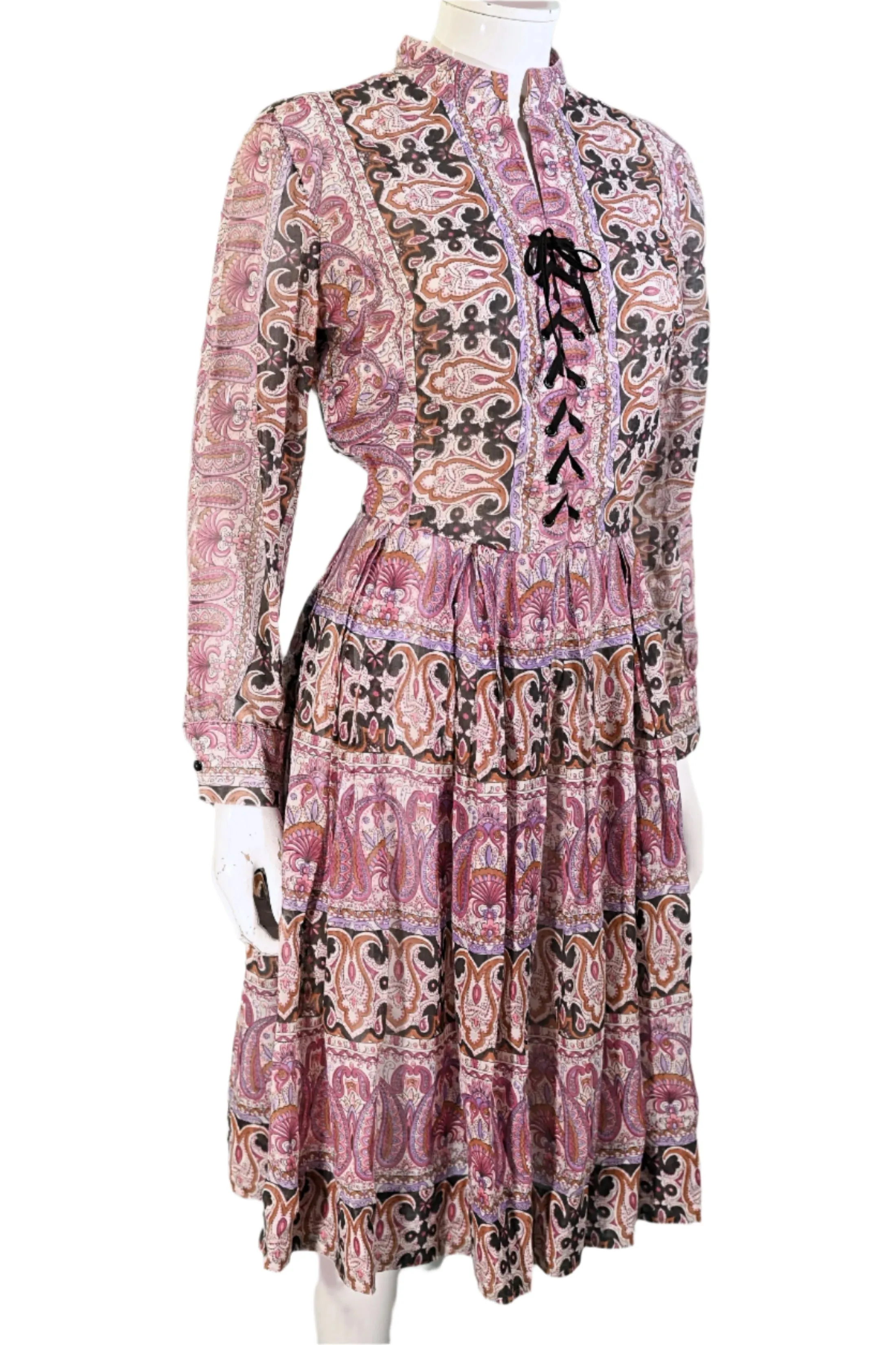 Avalon 60s/70s Bohemian Corset Lace Up Indian Print Hippie Dress