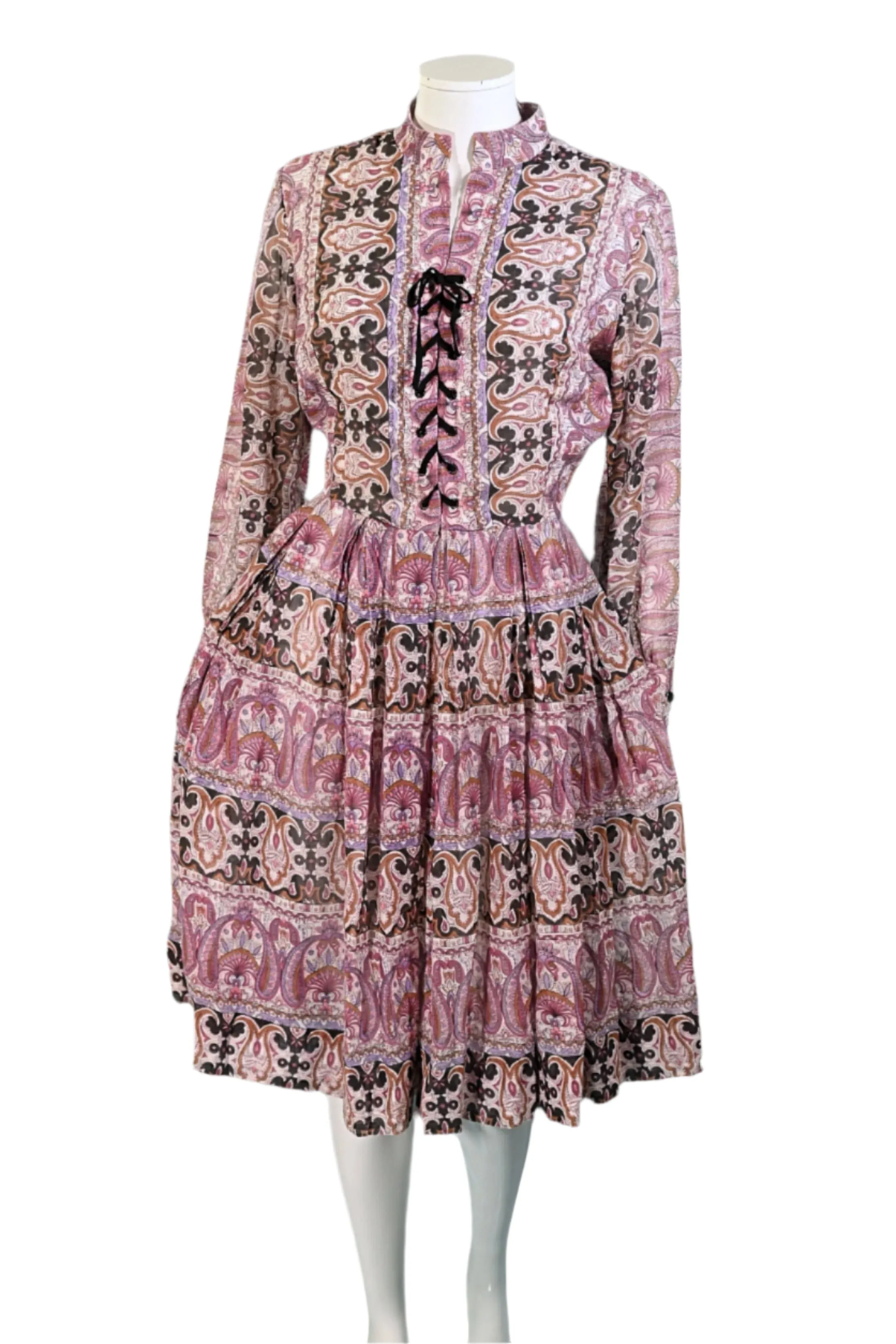 Avalon 60s/70s Bohemian Corset Lace Up Indian Print Hippie Dress