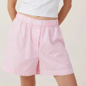 Back To School Joskaa Women's Y2K Retro Summer Stripe Print Shorts Elastic Waist Button Decor Loose Wide Leg Sleep Bottoms with Back Pocket
