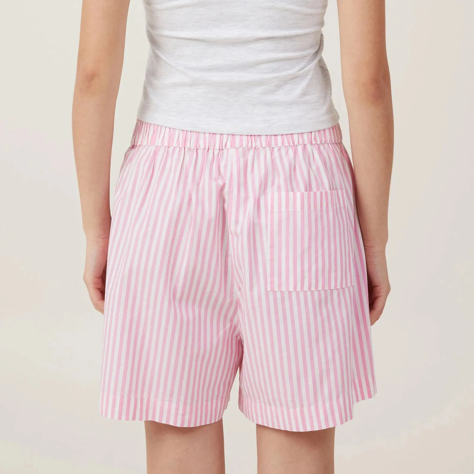 Back To School Joskaa Women's Y2K Retro Summer Stripe Print Shorts Elastic Waist Button Decor Loose Wide Leg Sleep Bottoms with Back Pocket
