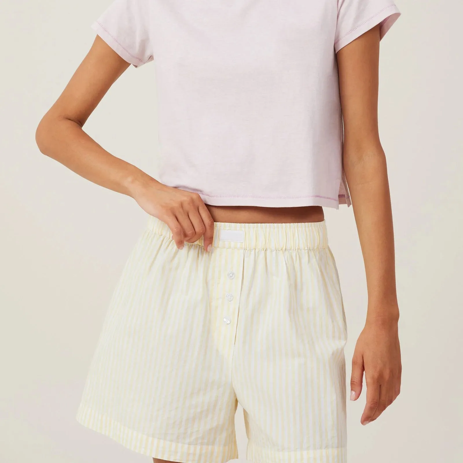 Back To School Joskaa Women's Y2K Retro Summer Stripe Print Shorts Elastic Waist Button Decor Loose Wide Leg Sleep Bottoms with Back Pocket