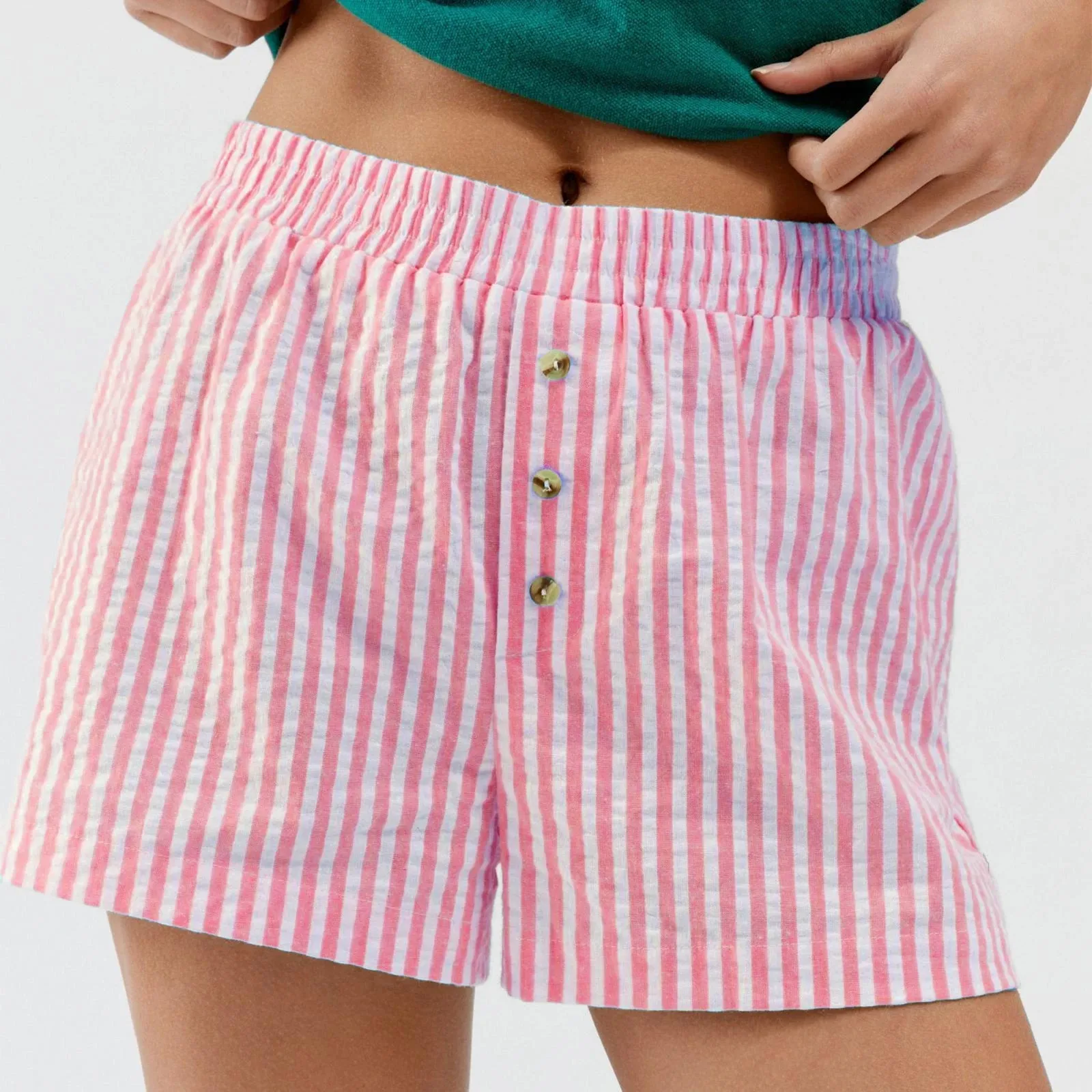 Back To School Joskaa Women's Y2K Stripe Print Pajama Shorts Elastic Low Waist with Button Decor Wide Leg Loose Sleeping Short Pants
