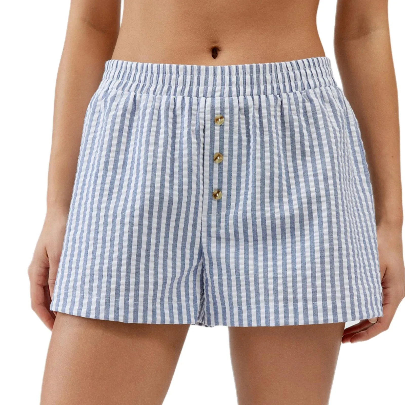 Back To School Joskaa Women's Y2K Stripe Print Pajama Shorts Elastic Low Waist with Button Decor Wide Leg Loose Sleeping Short Pants