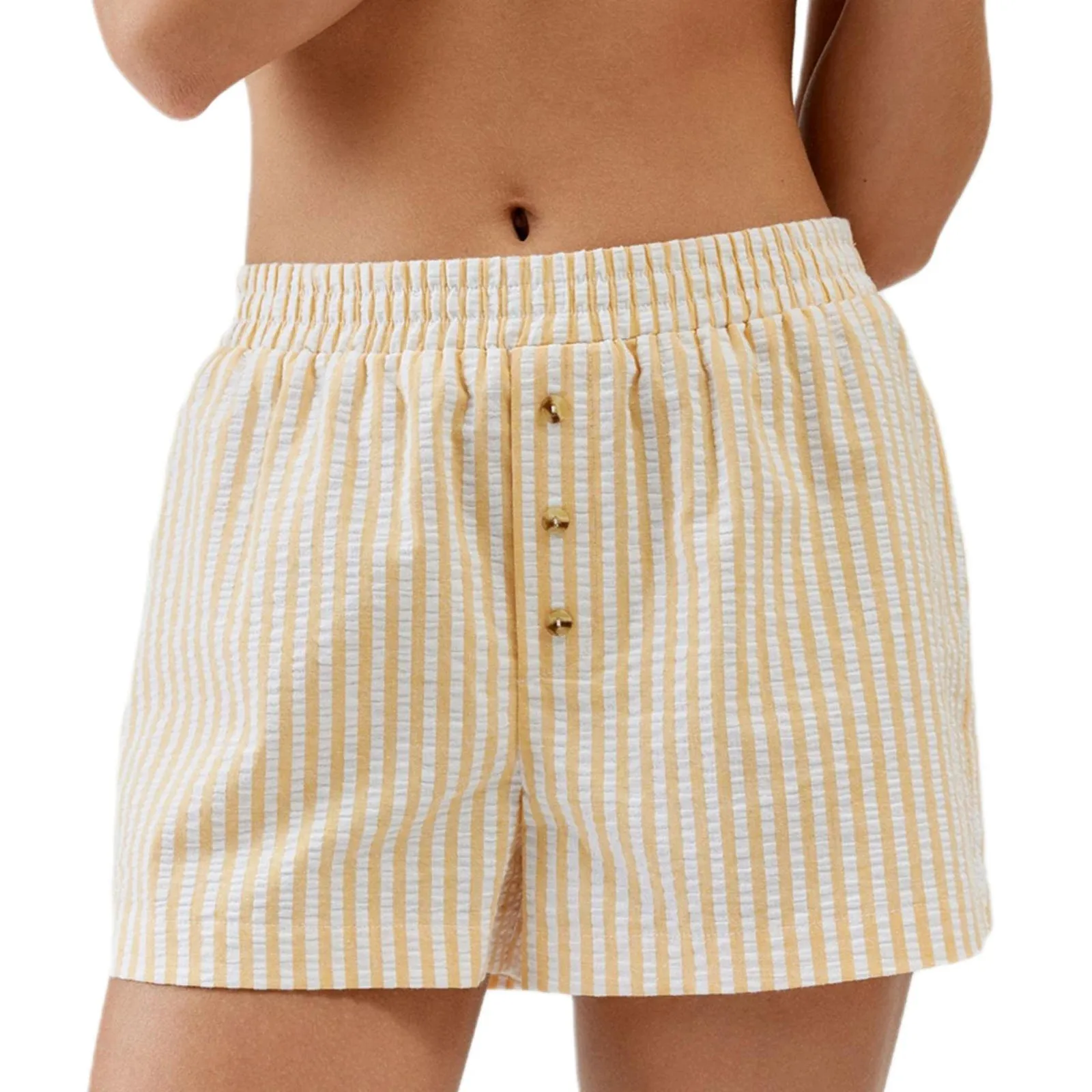 Back To School Joskaa Women's Y2K Stripe Print Pajama Shorts Elastic Low Waist with Button Decor Wide Leg Loose Sleeping Short Pants