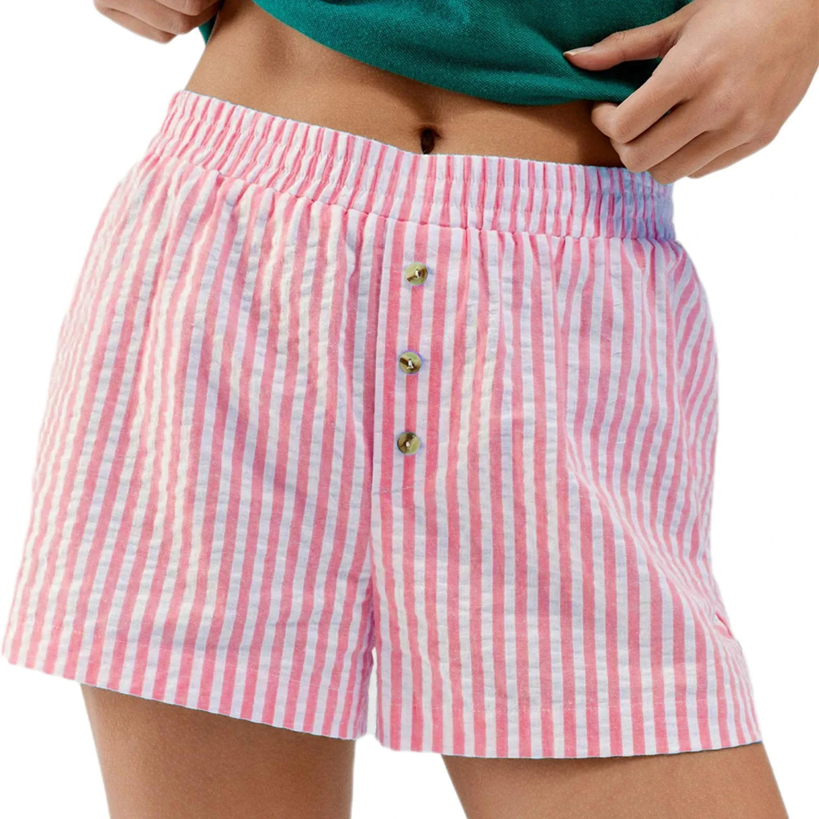 Back To School Joskaa Women's Y2K Stripe Print Pajama Shorts Elastic Low Waist with Button Decor Wide Leg Loose Sleeping Short Pants