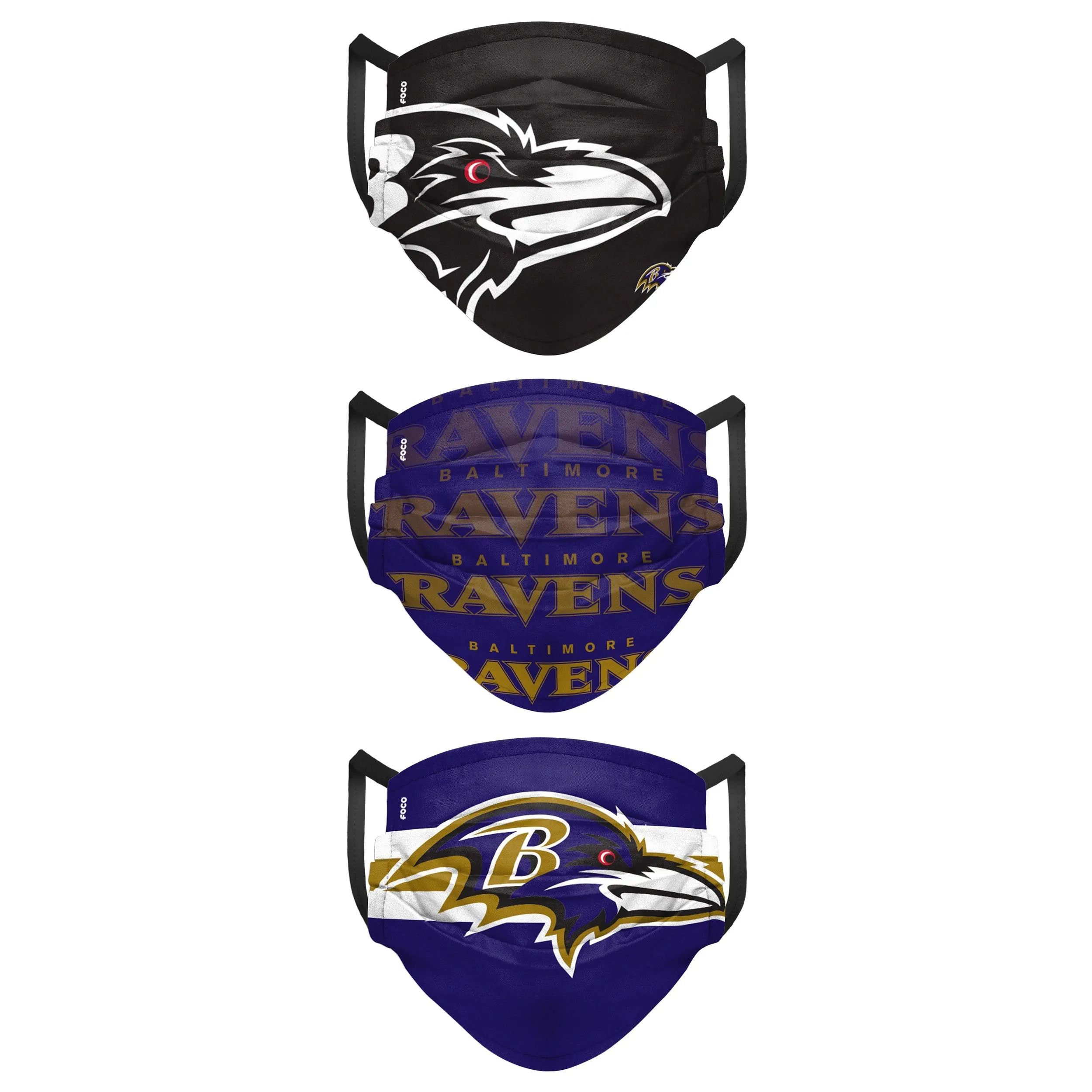Baltimore Ravens NFL Mens Matchday 3 Pack Face Cover