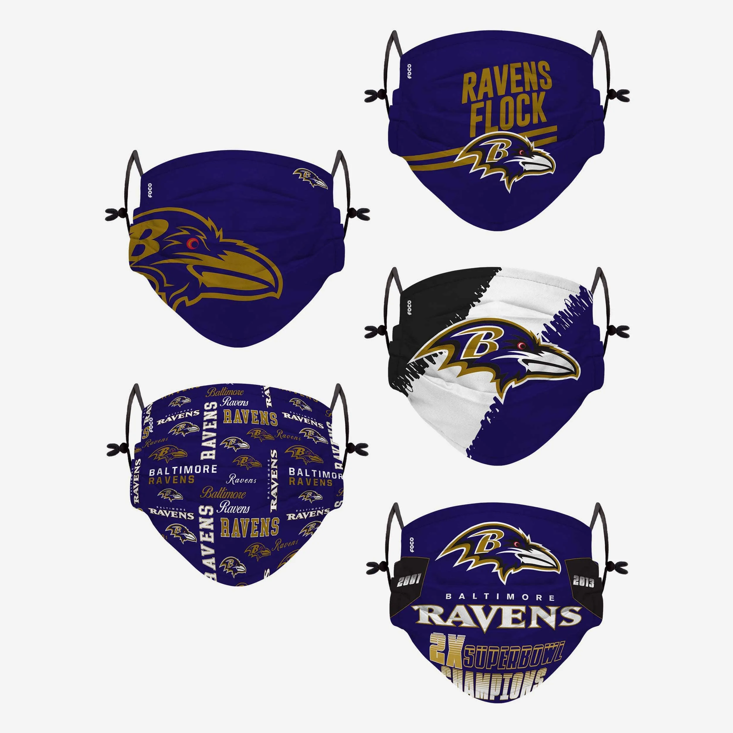 Baltimore Ravens Youth Rising Stars Adjustable 5 Pack Face Cover