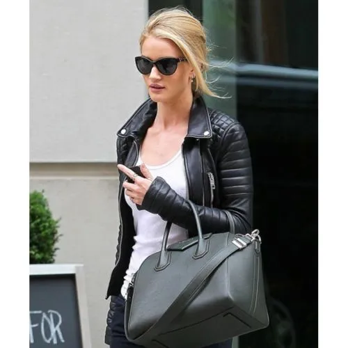 Black For Women Fitted Biker Padded Diamonds Genuine Leather