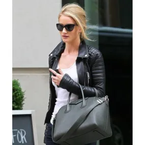 Black For Women Fitted Biker Padded Diamonds Genuine Leather