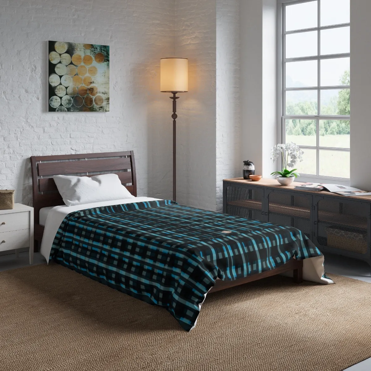 Blue Tartan Comforter, Plaid Print Luxury Designer Best Comforter For King/Queen/Full/Twin Bed