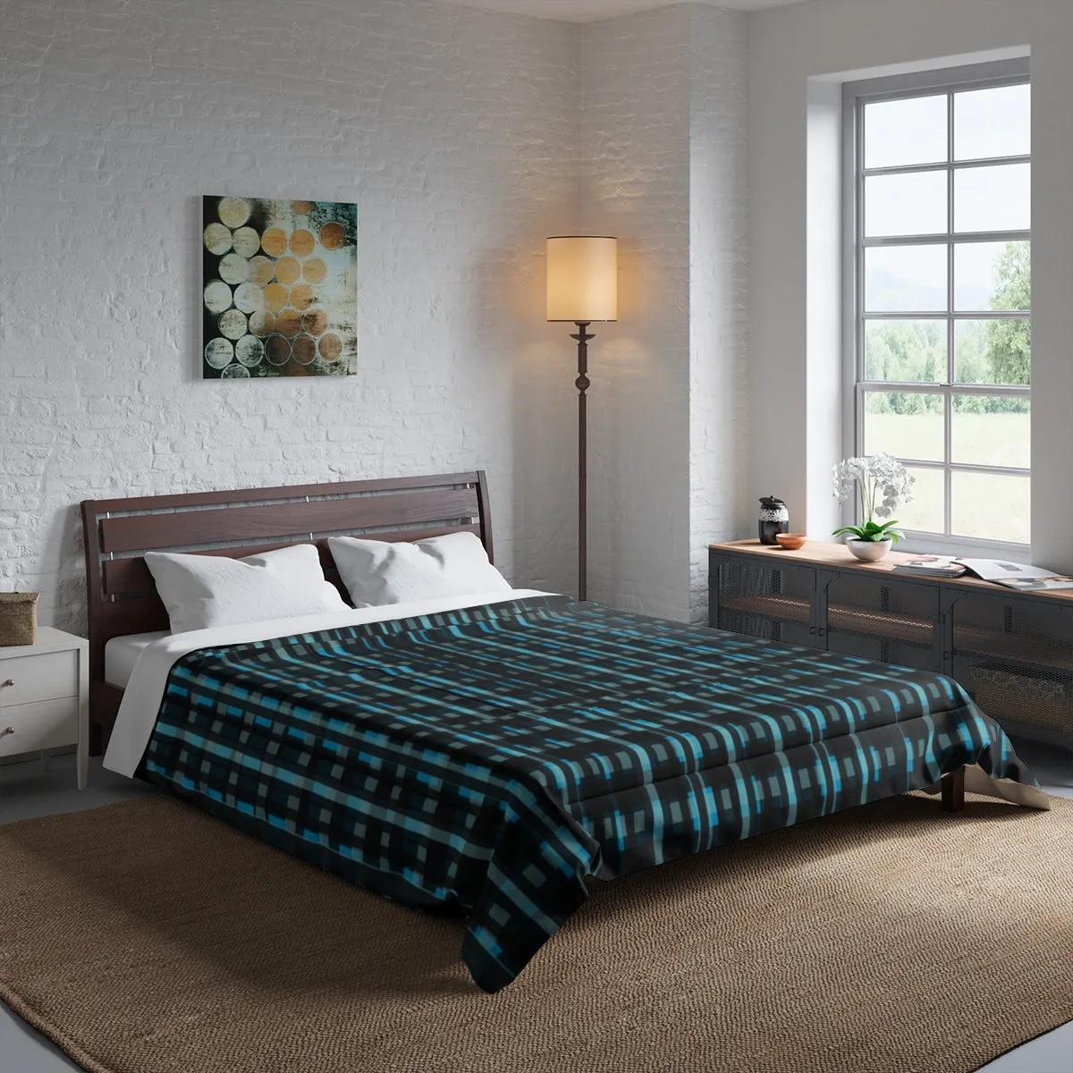 Blue Tartan Comforter, Plaid Print Luxury Designer Best Comforter For King/Queen/Full/Twin Bed