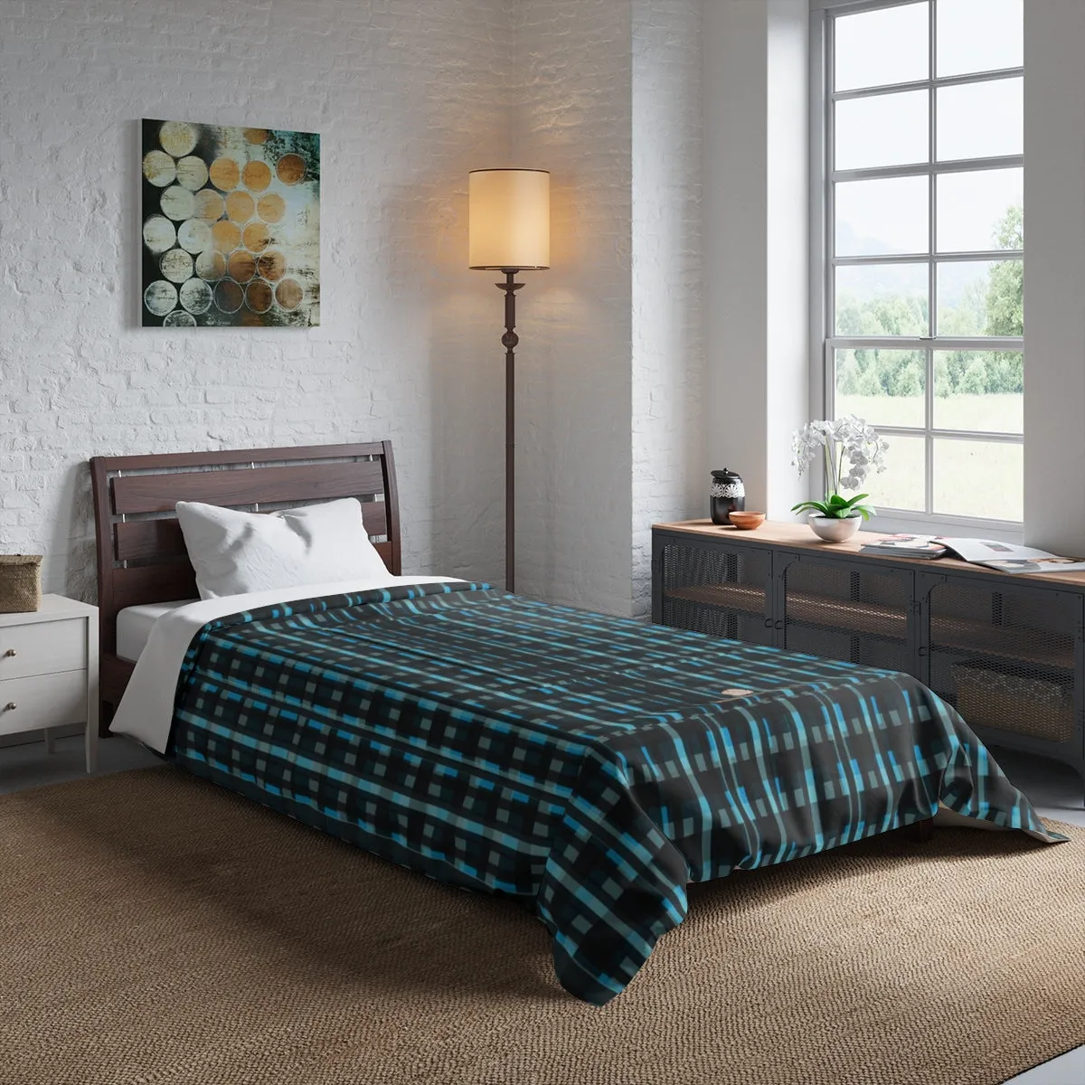 Blue Tartan Comforter, Plaid Print Luxury Designer Best Comforter For King/Queen/Full/Twin Bed
