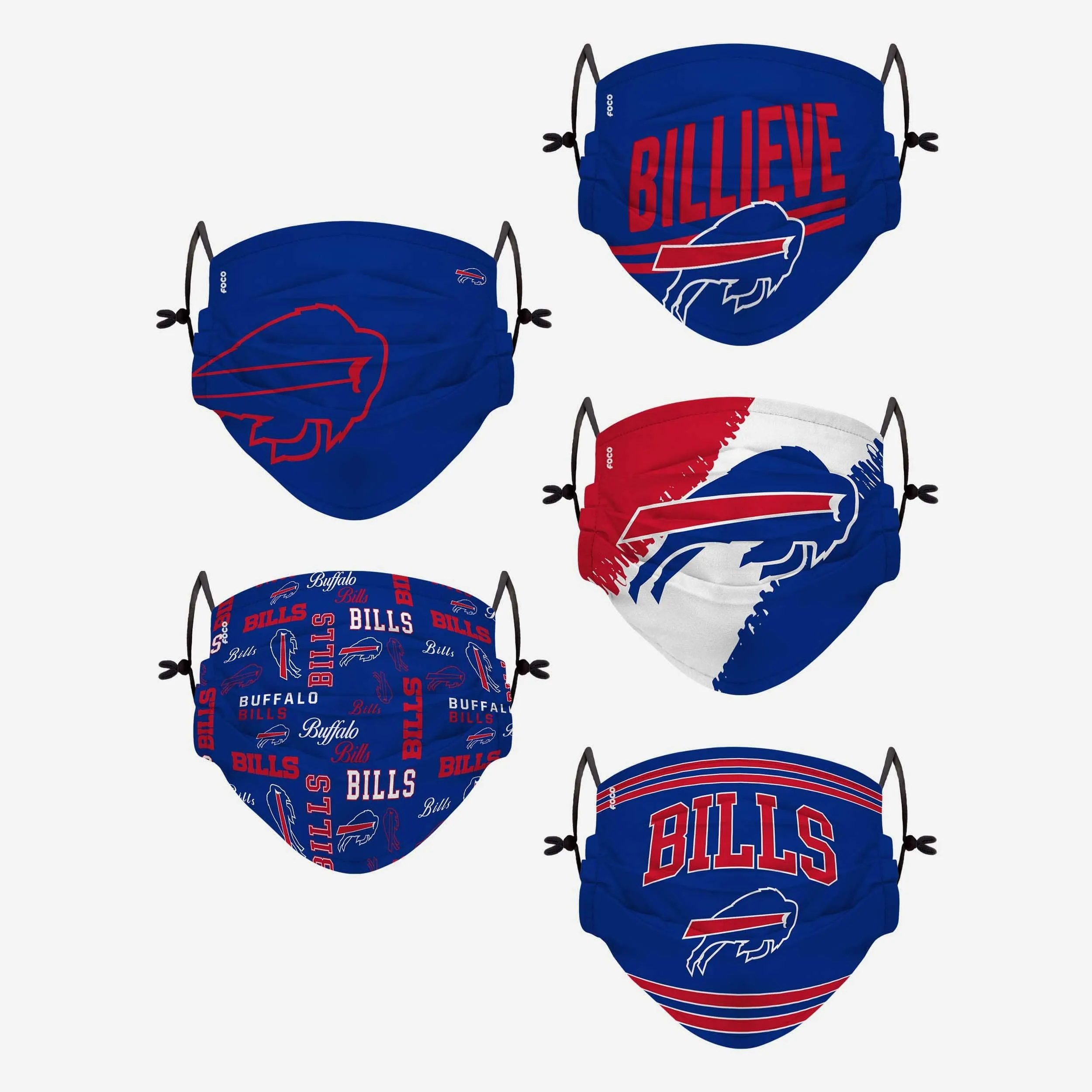 Buffalo Bills Youth Rising Stars Adjustable 5 Pack Face Cover