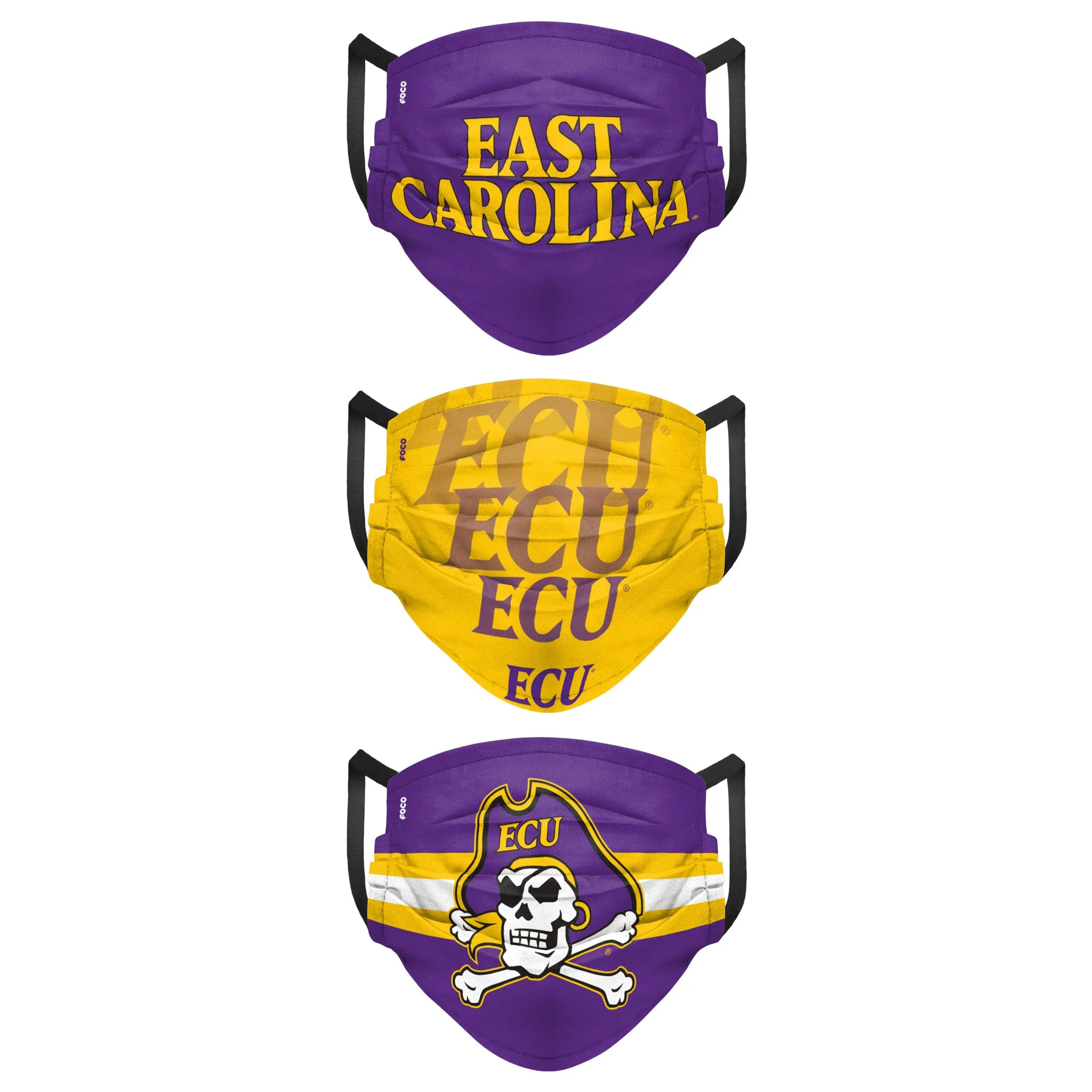 ECU Pirates NCAA Mens Matchday 3 Pack Face Cover