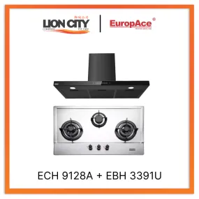 Europace ECH9128A 90cm Premium T-Chimney Hood Full   EBH3391U Otimmo 3 Burner 90cm Slim Built-in Gas Hob Cooker  (Stainless Steel)