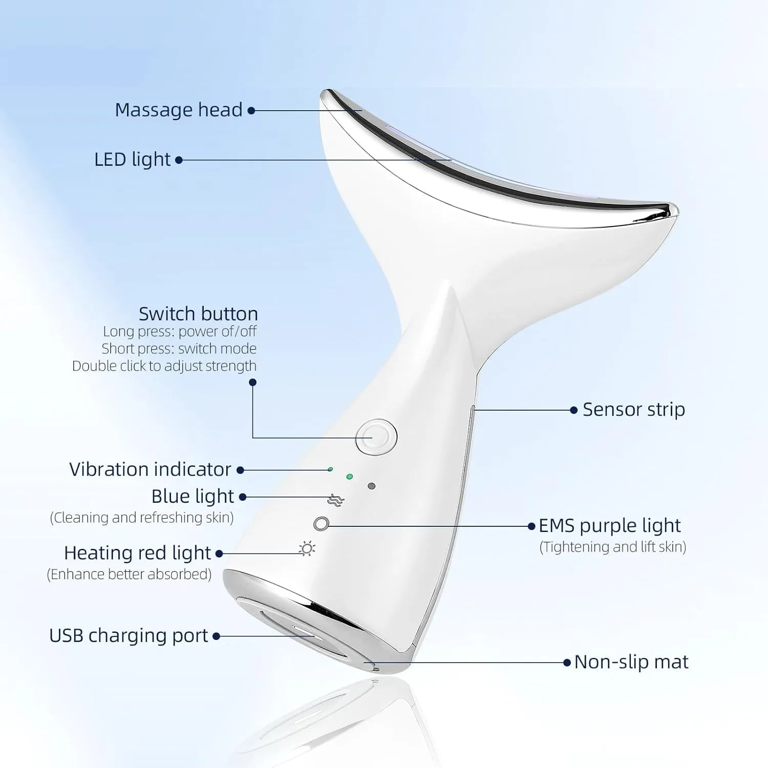 Face Massager Red Light Therapy Wand 3 Modes Microcurrent Face Lift Device Neck Wrinkle Remove Anti-Aging Led Photon Therapy SkinTightening Machine… (Dolphin Shape)