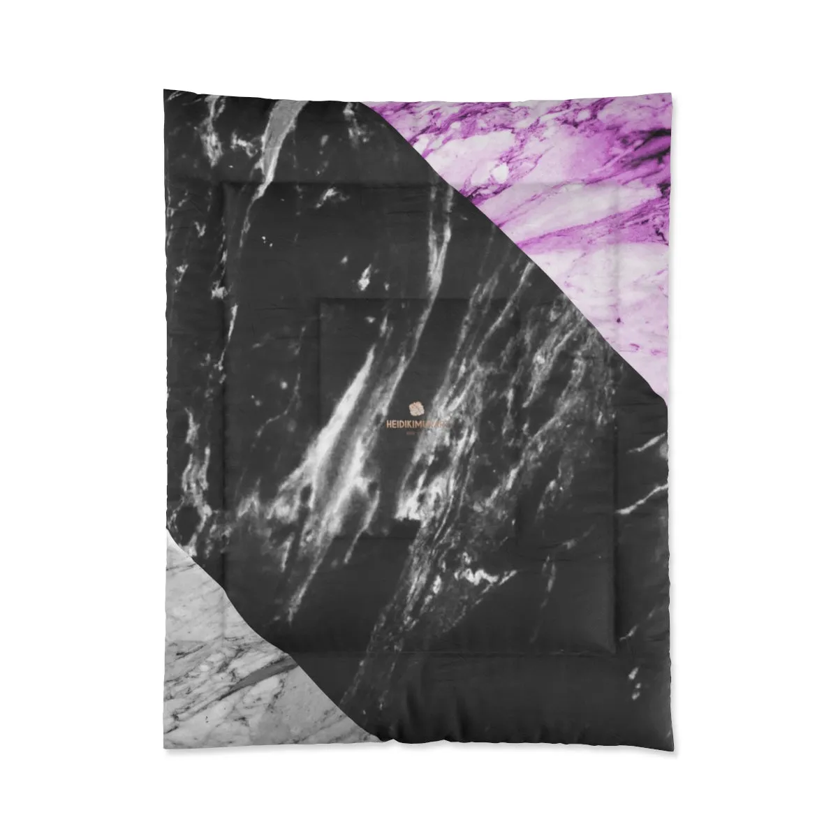 Gray Marble Comforter, Pink Marble Print Comforter For King/Queen/Full/Twin-Made in USA